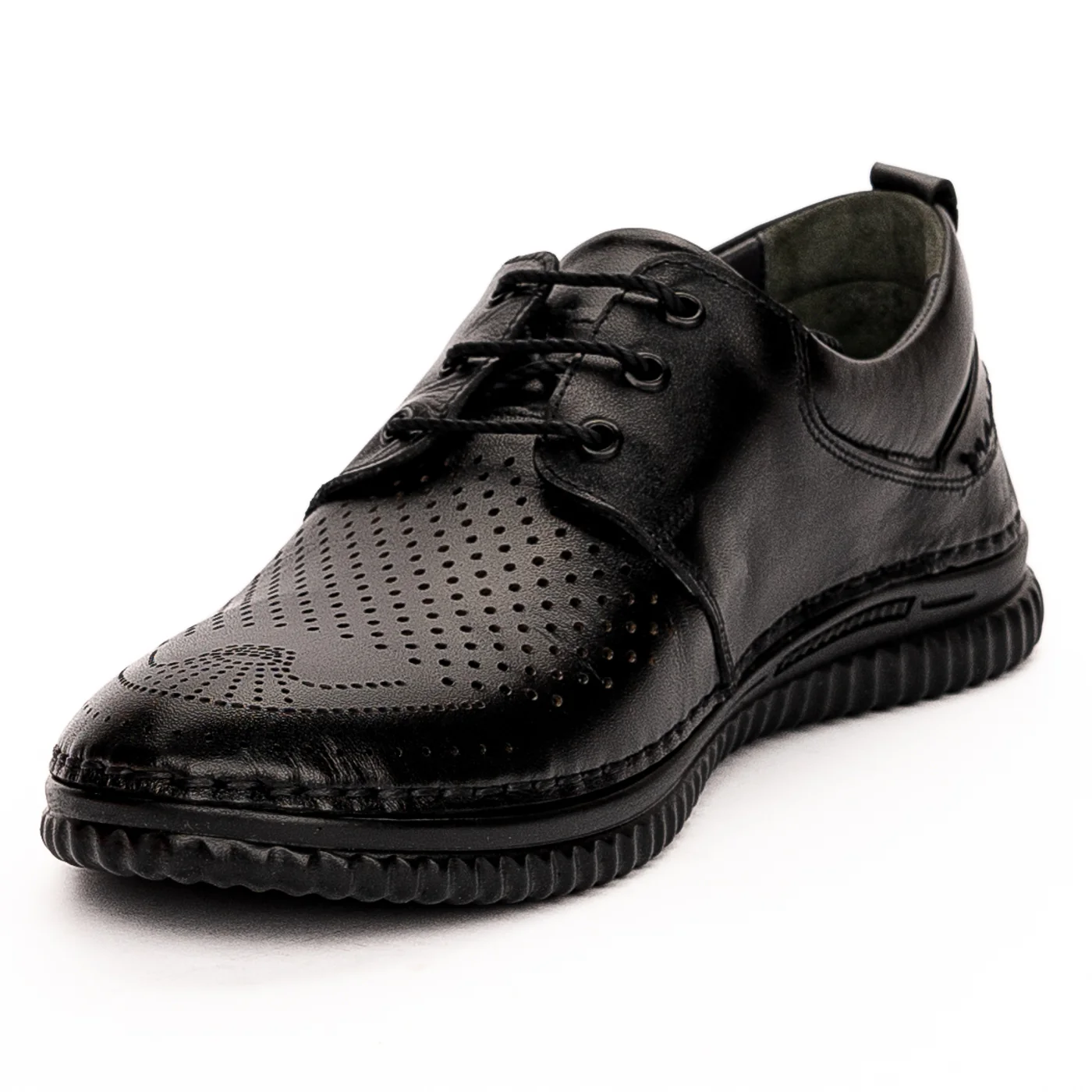 Pantofi perforati barbati din piele naturala neagra 7475 - Image 3