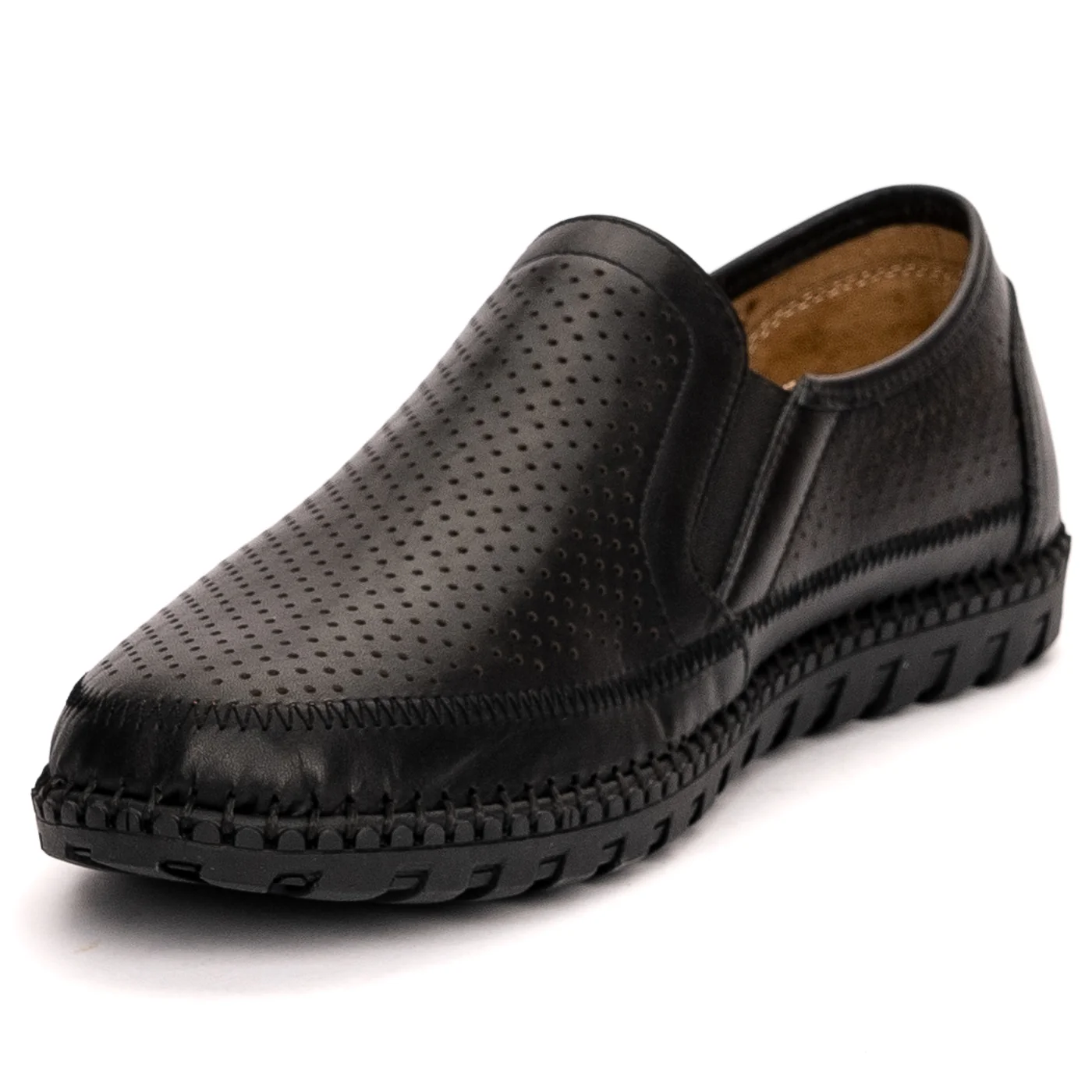 Pantofi perforati barbati din piele naturala neagra 7504 - Image 3