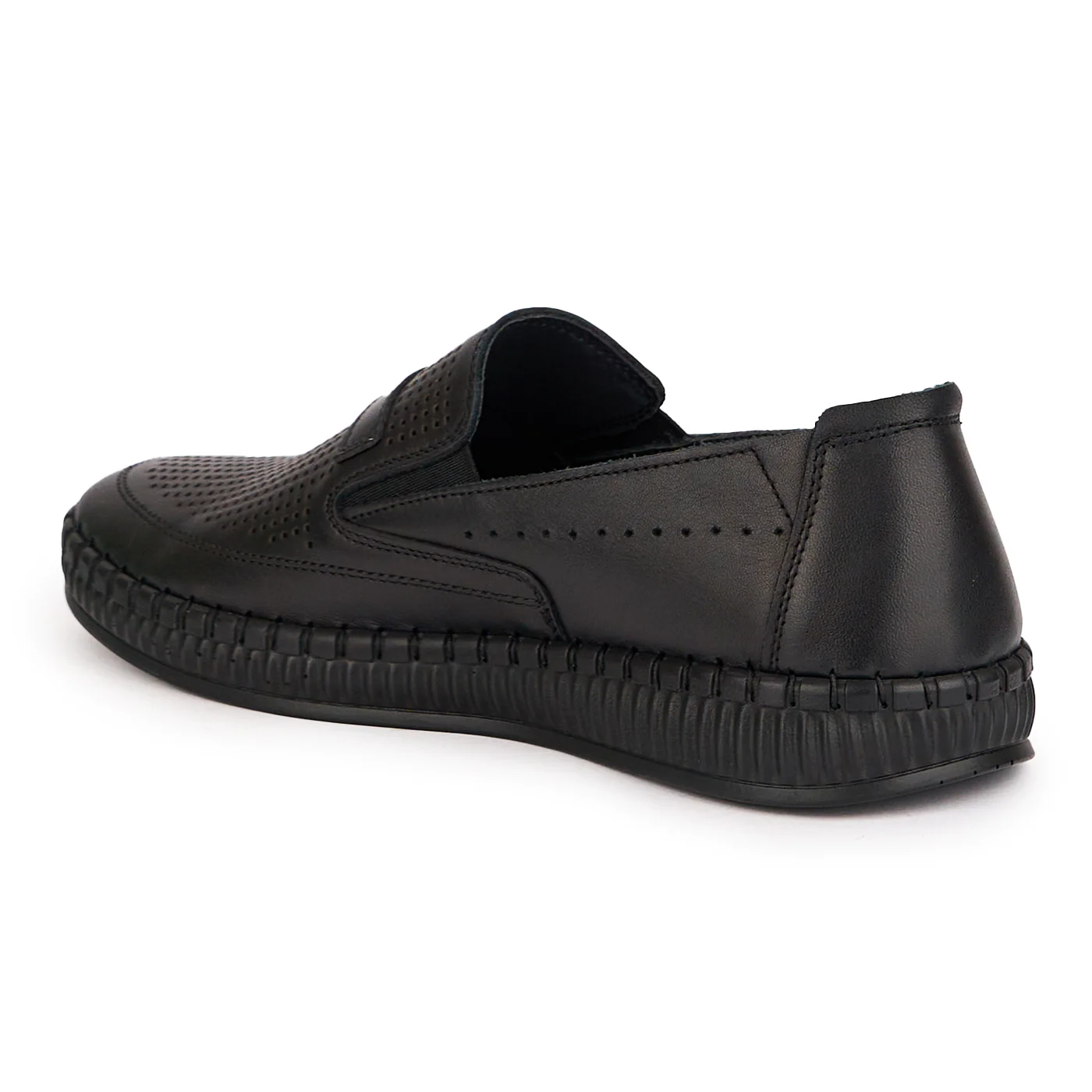 Pantofi perforati barbati din piele naturala neagra 7754 - Image 2