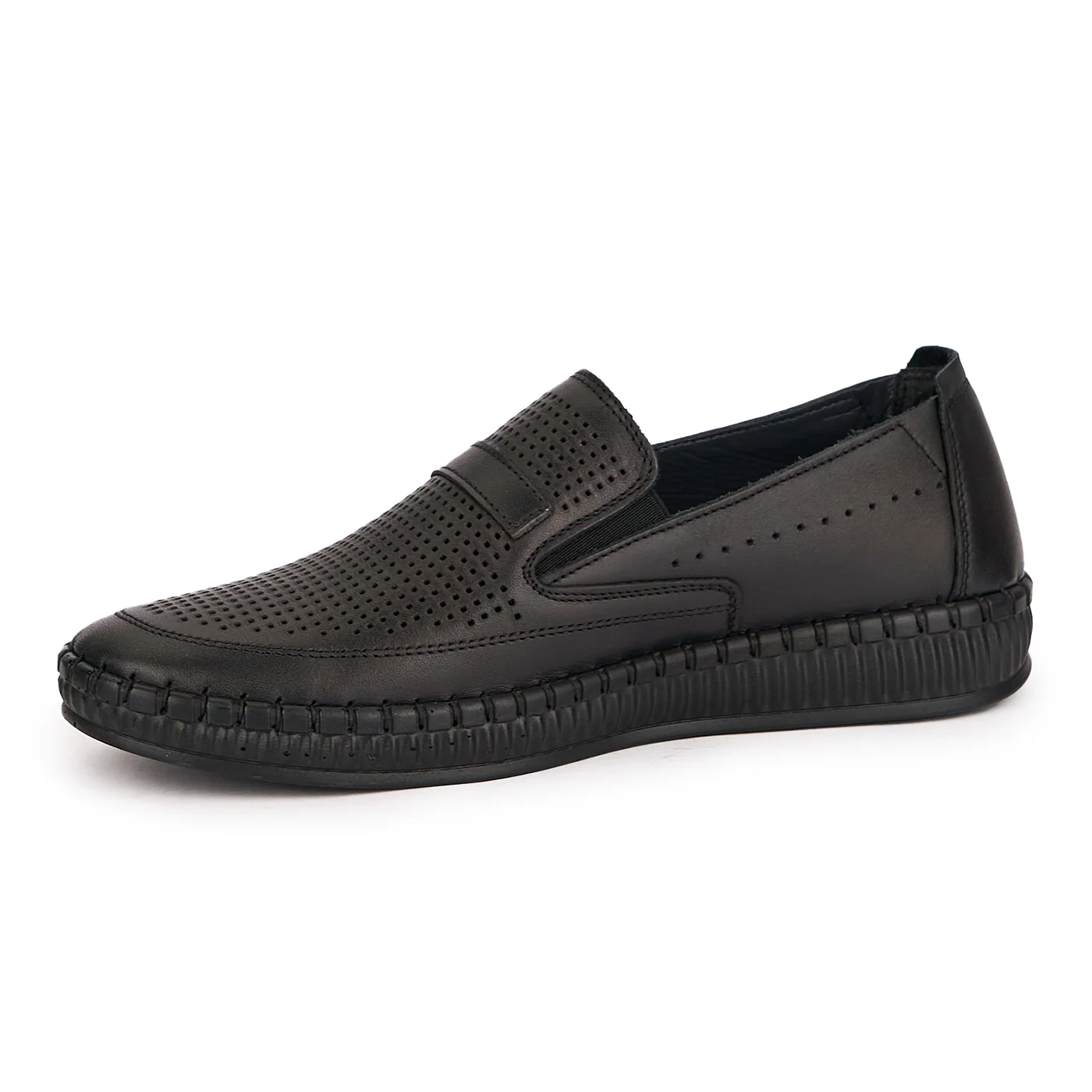 Pantofi perforati barbati din piele naturala neagra 7754 - Image 3