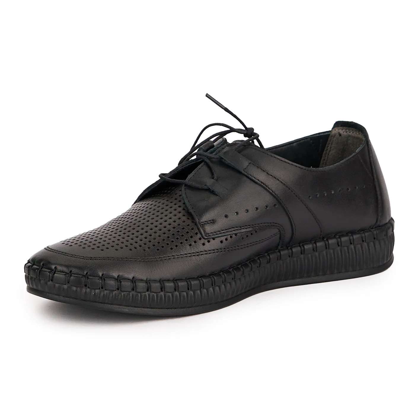 Pantofi perforati barbati din piele naturala neagra 7755 - Image 3