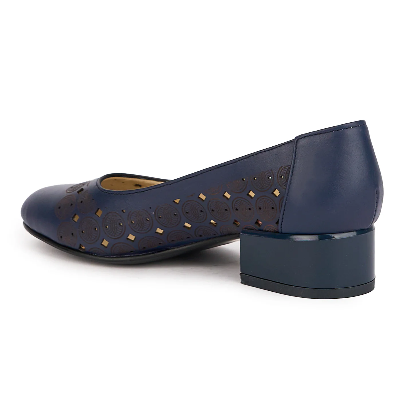 Pantofi perforati dama din piele naturala bleumarin cu toc mic 3.5 cm 17034 - Image 2