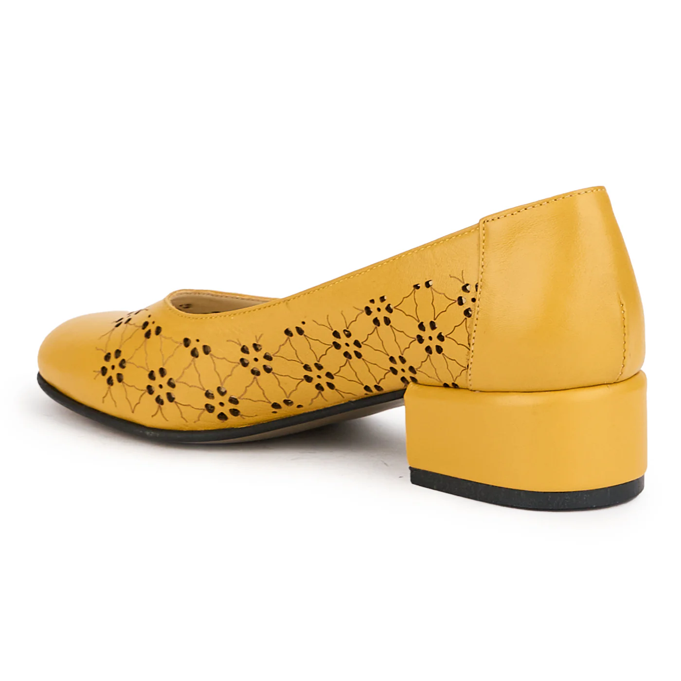Pantofi perforati dama din piele naturala portocalie cu toc mic 3.5 cm 16286 - Image 2
