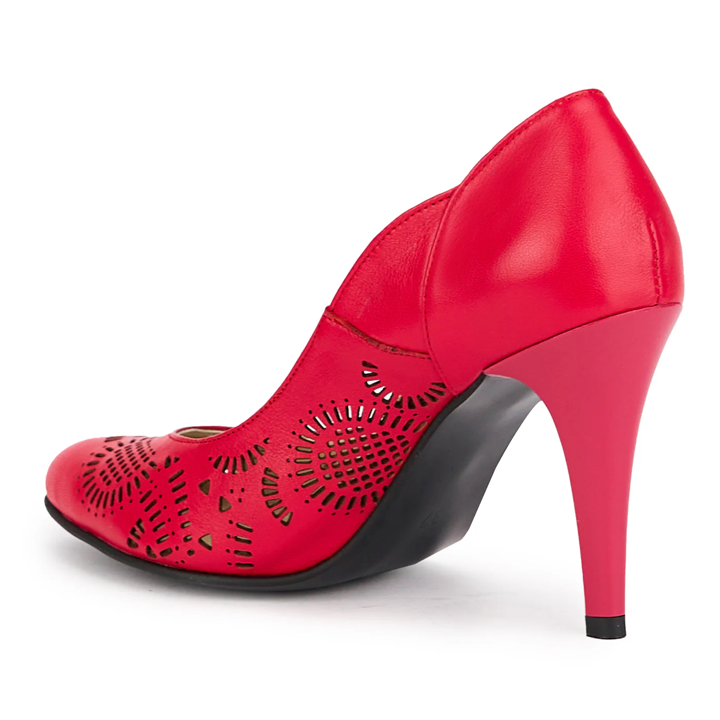 Pantofi perforati dama din piele naturala rosu cu toc subtire 9.5 cm 17035 - Image 2
