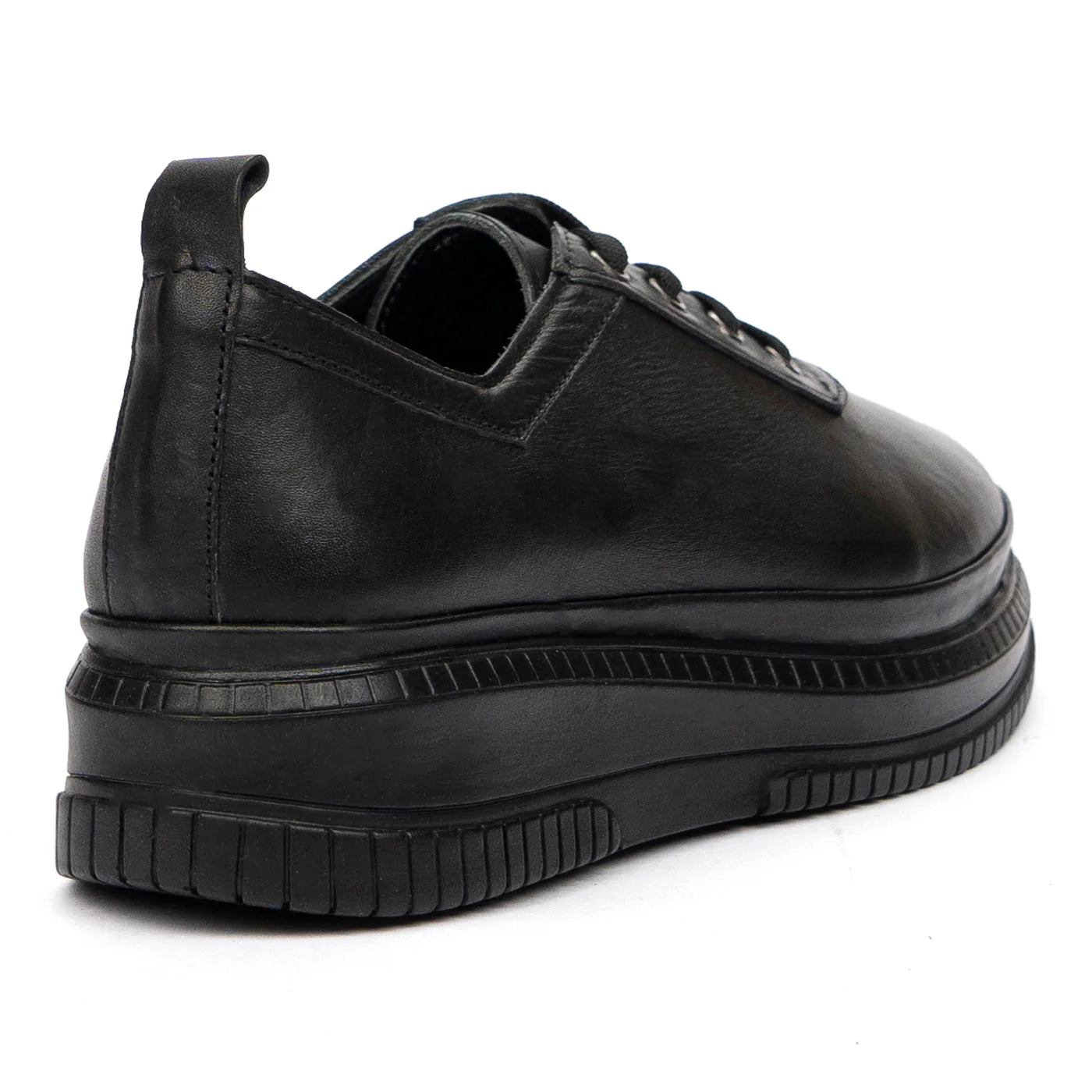 Pantofi Piele cu Siret Dama Casual Negri 8554 - Image 2