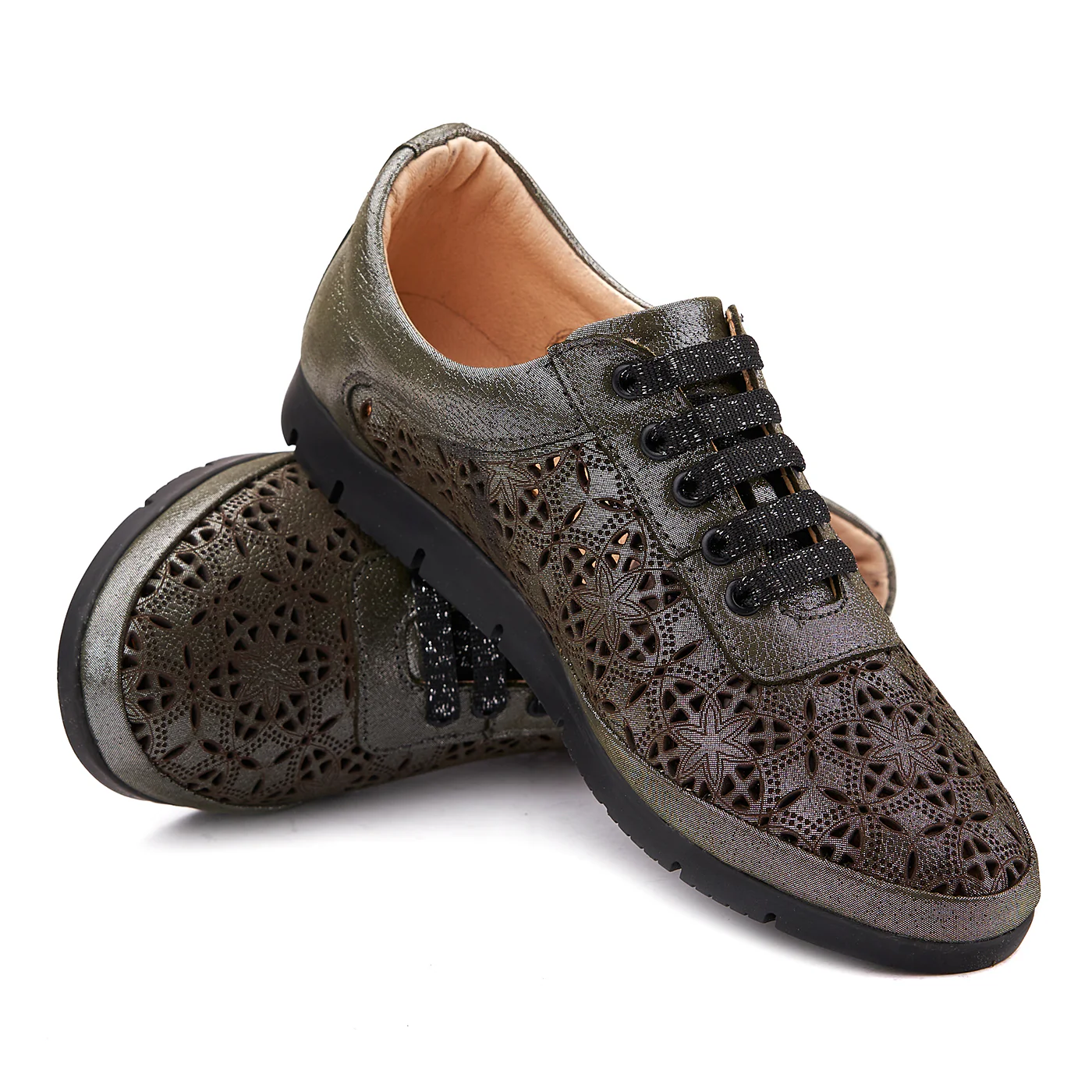 Pantofi Piele Naturala Casual Dama cu Siret Bronz 1428 - Image 4