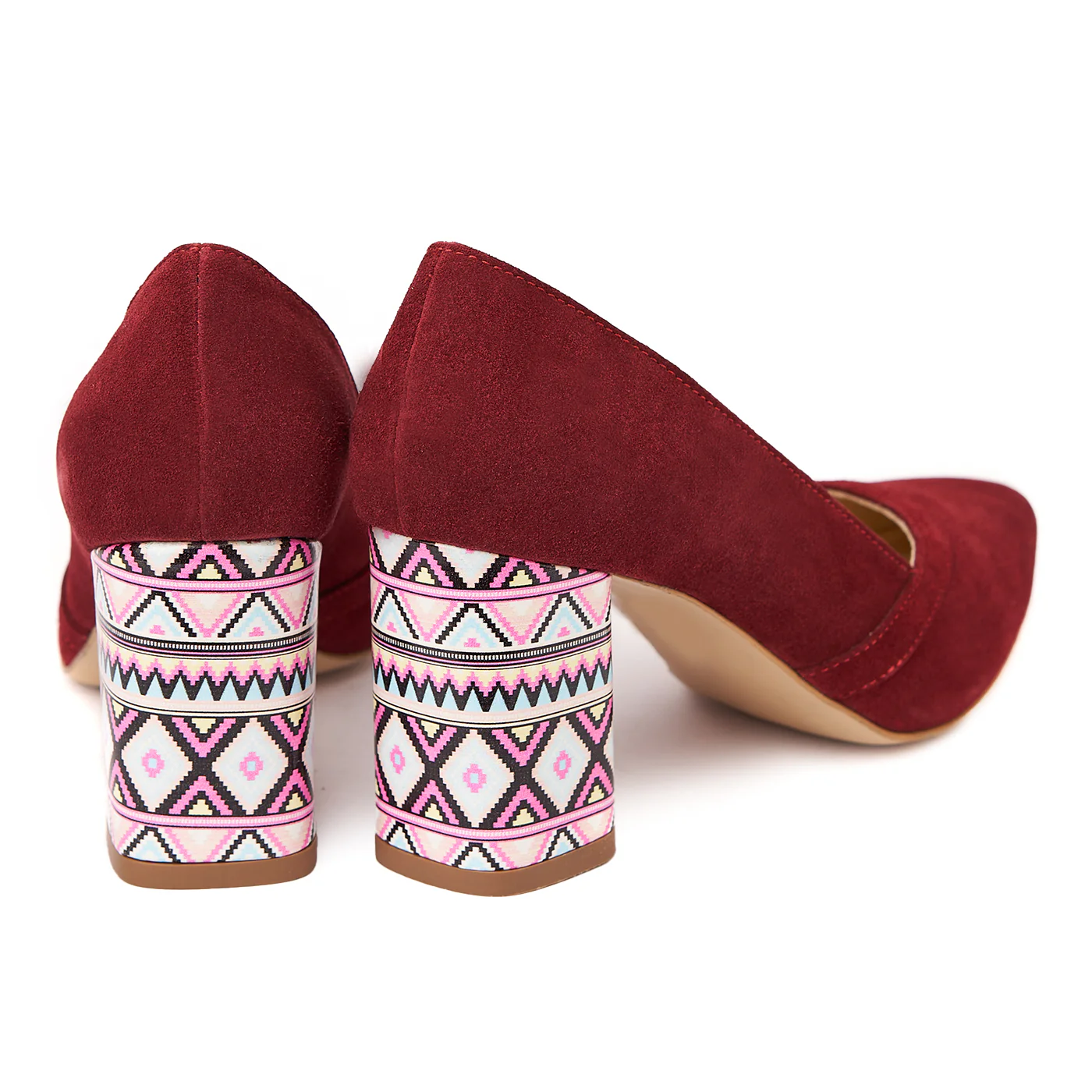 Pantofi Piele Toc Gros 7 Cm Eleganti din Piele Naturala Bordo 4438 - Image 2