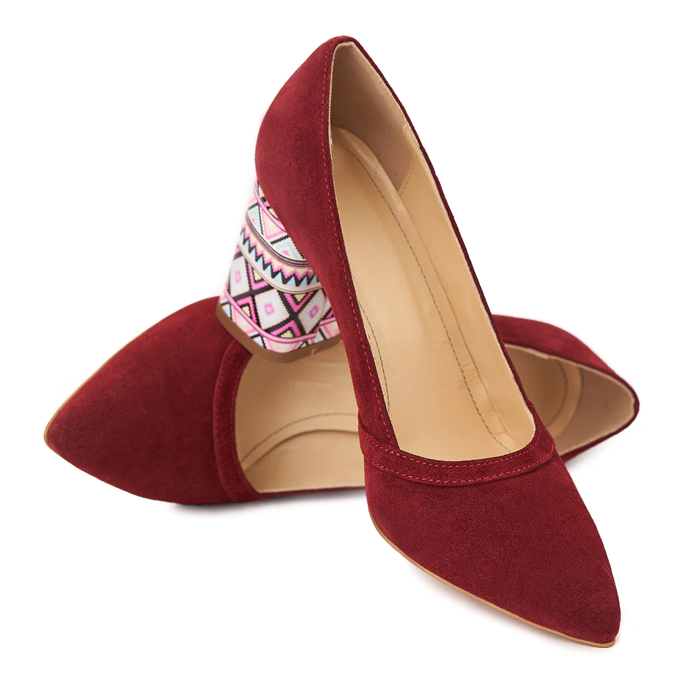 Pantofi Piele Toc Gros 7 Cm Eleganti din Piele Naturala Bordo 4438 - Image 4