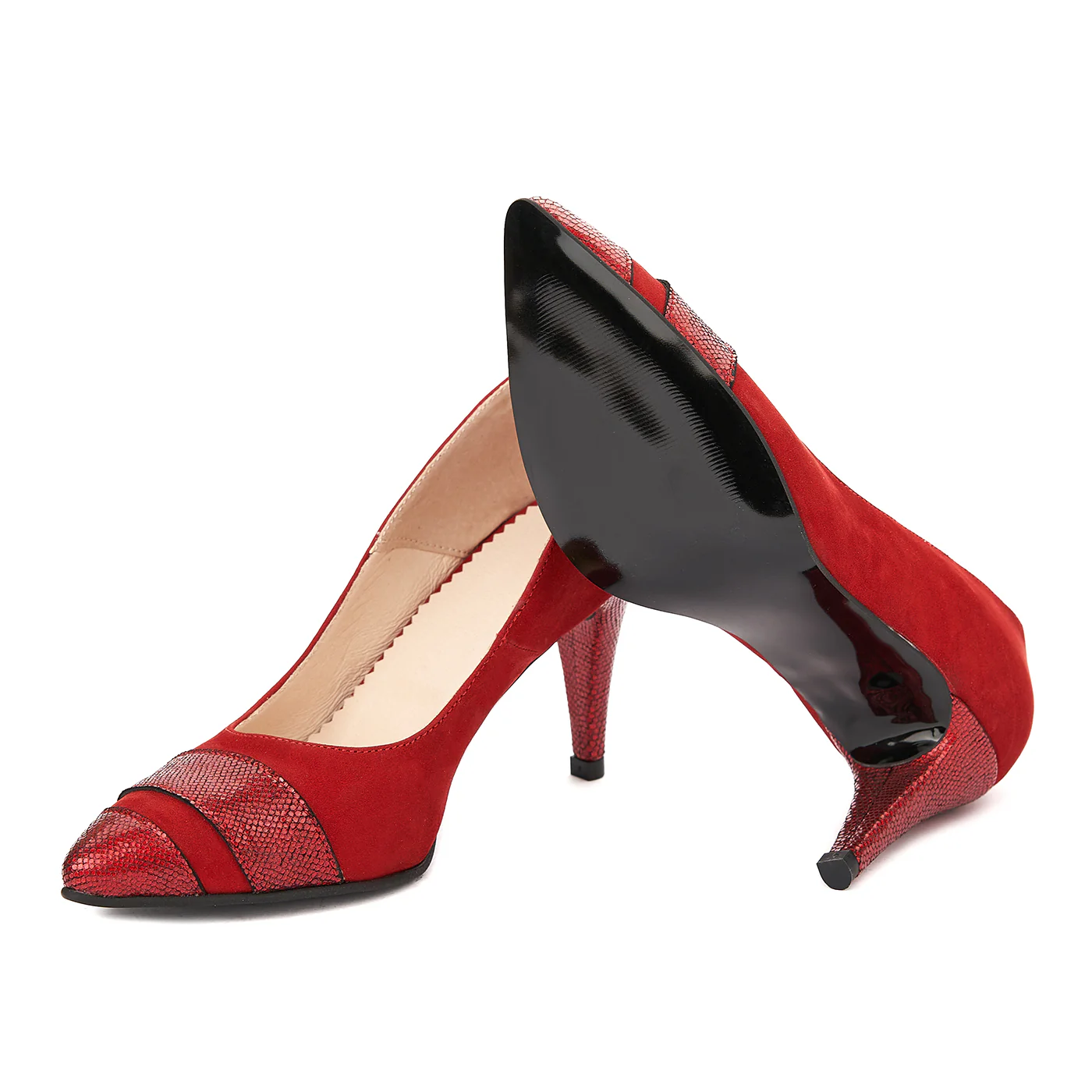 Pantofi toc subtire din piele naturala rosie 4325 - Image 3