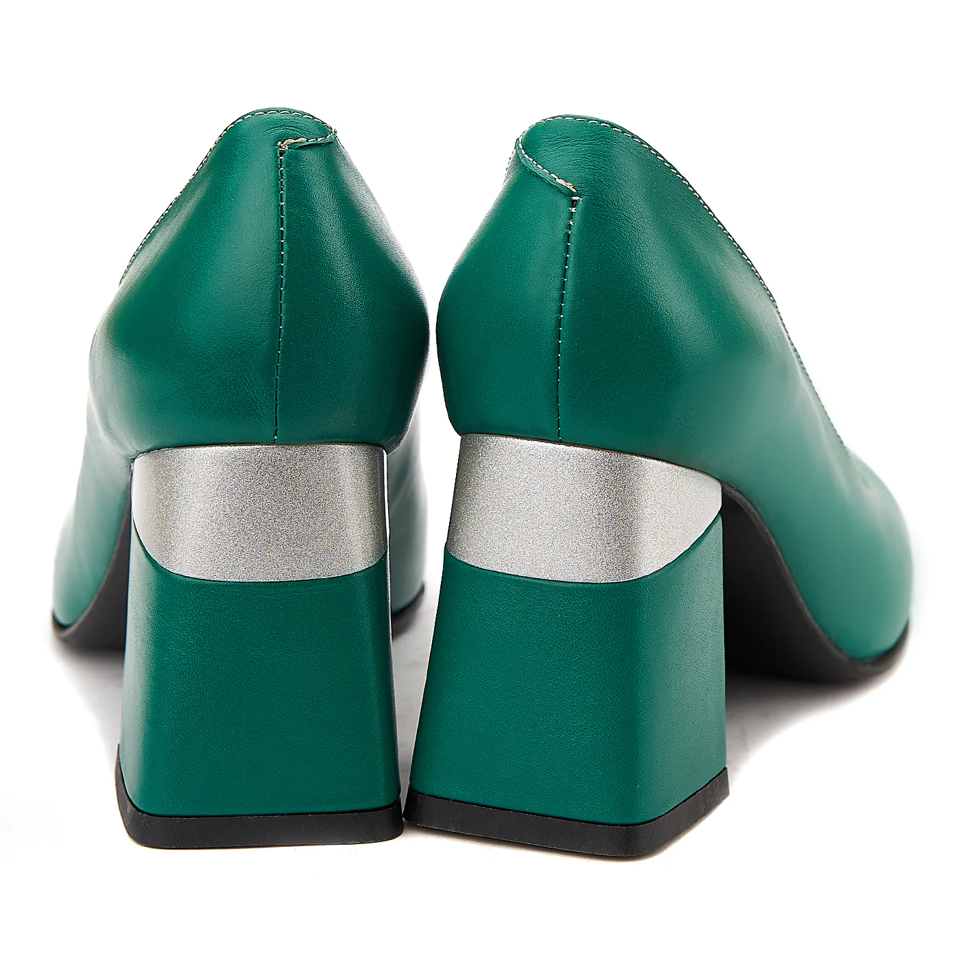 Pantofi Verzi cu Toc Gros 8 Cm din Piele Naturala  4072 - Image 2