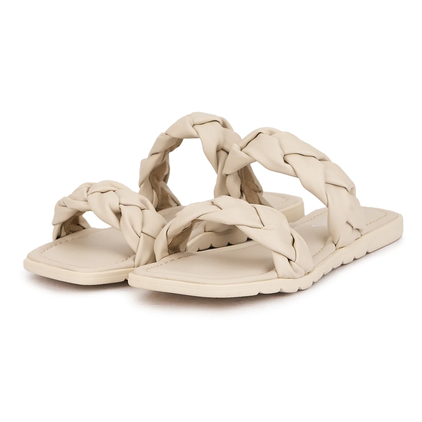 Papuc dama din piele naturala alb-murdar cu talpa joasa 16604 - Image 3