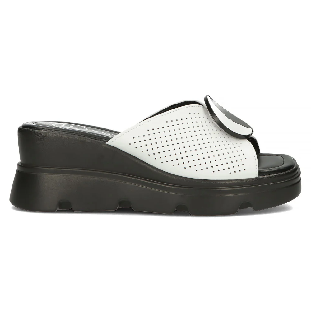 Papuc dama din piele naturala alba cu platforma 13323