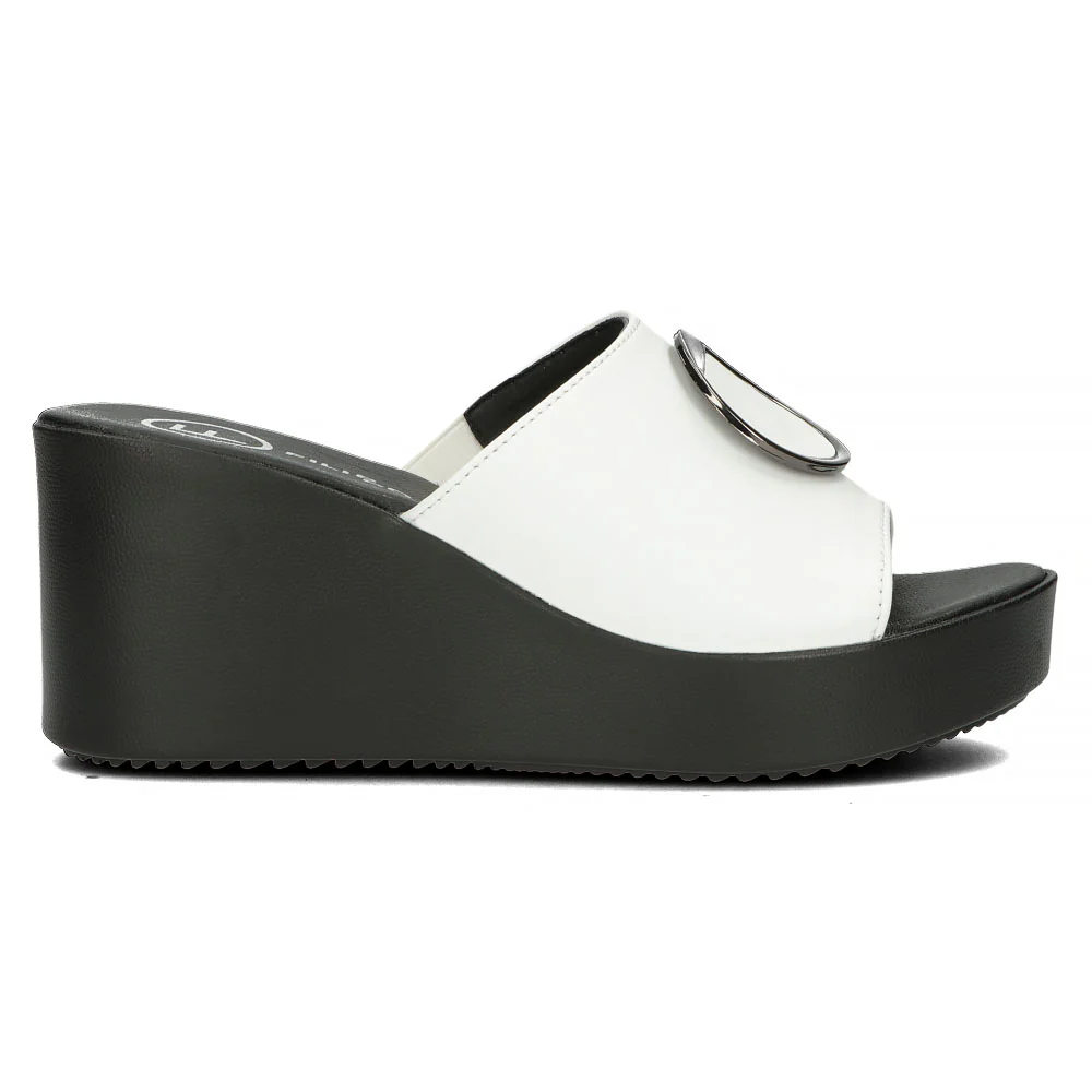 Papuc dama din piele naturala alba cu platforma 13324