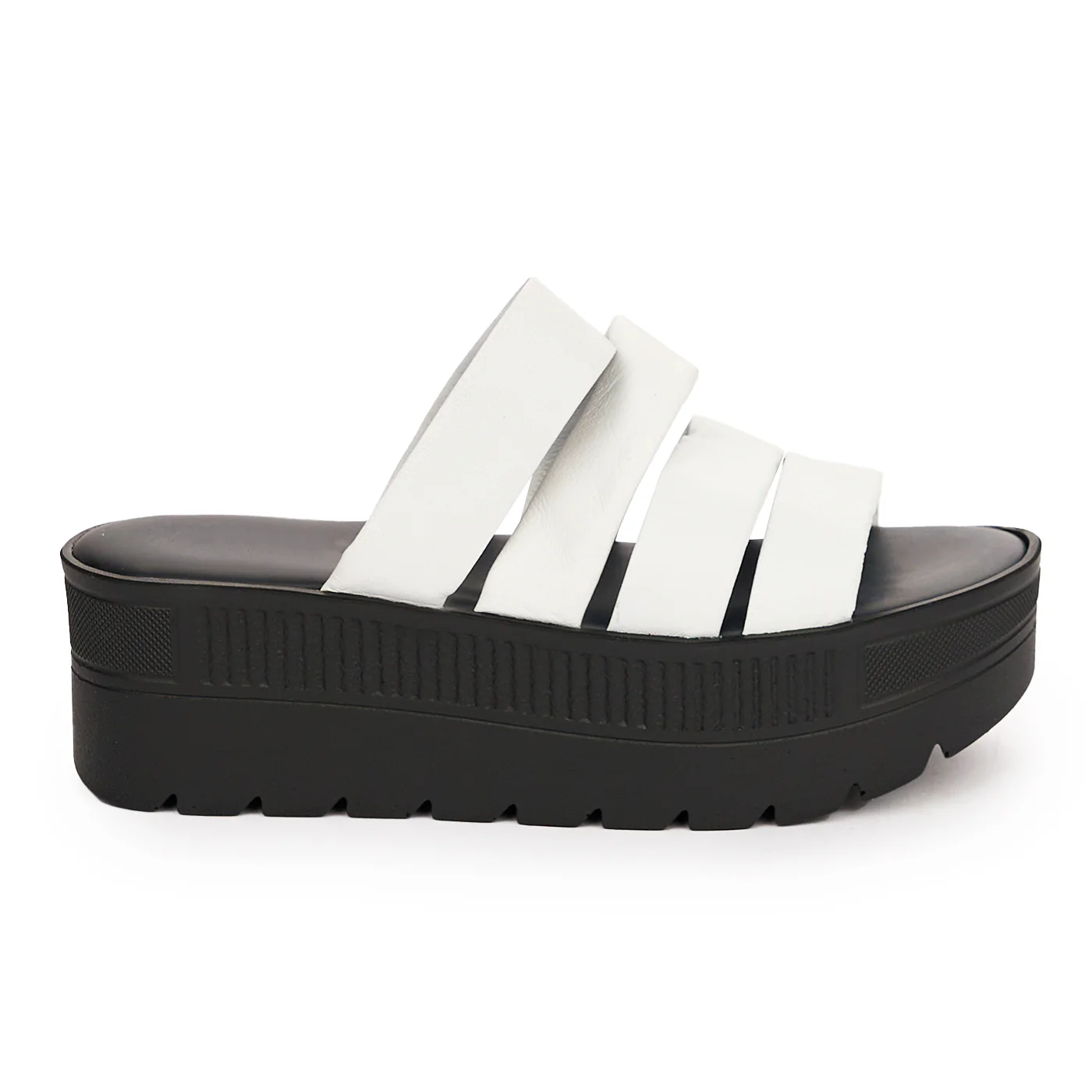 Papuc dama din piele naturala alba cu talpa inalta 13721