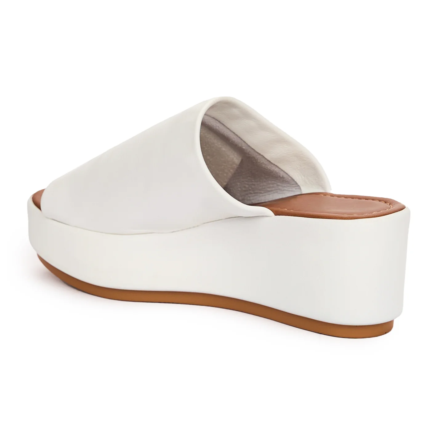 Papuc dama din piele naturala alba cu talpa inalta 13754 - Image 2