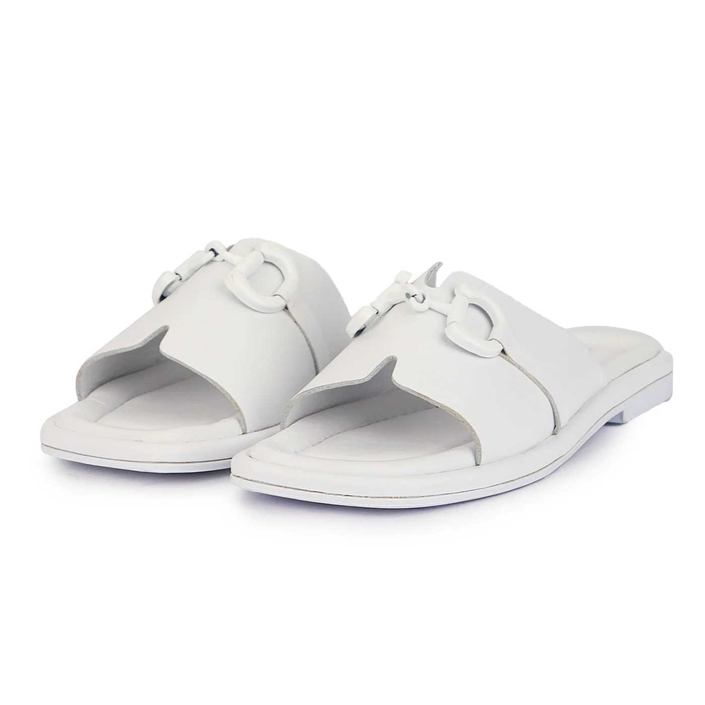 Papuc dama din piele naturala alba cu talpa joasa 16107 - Image 3