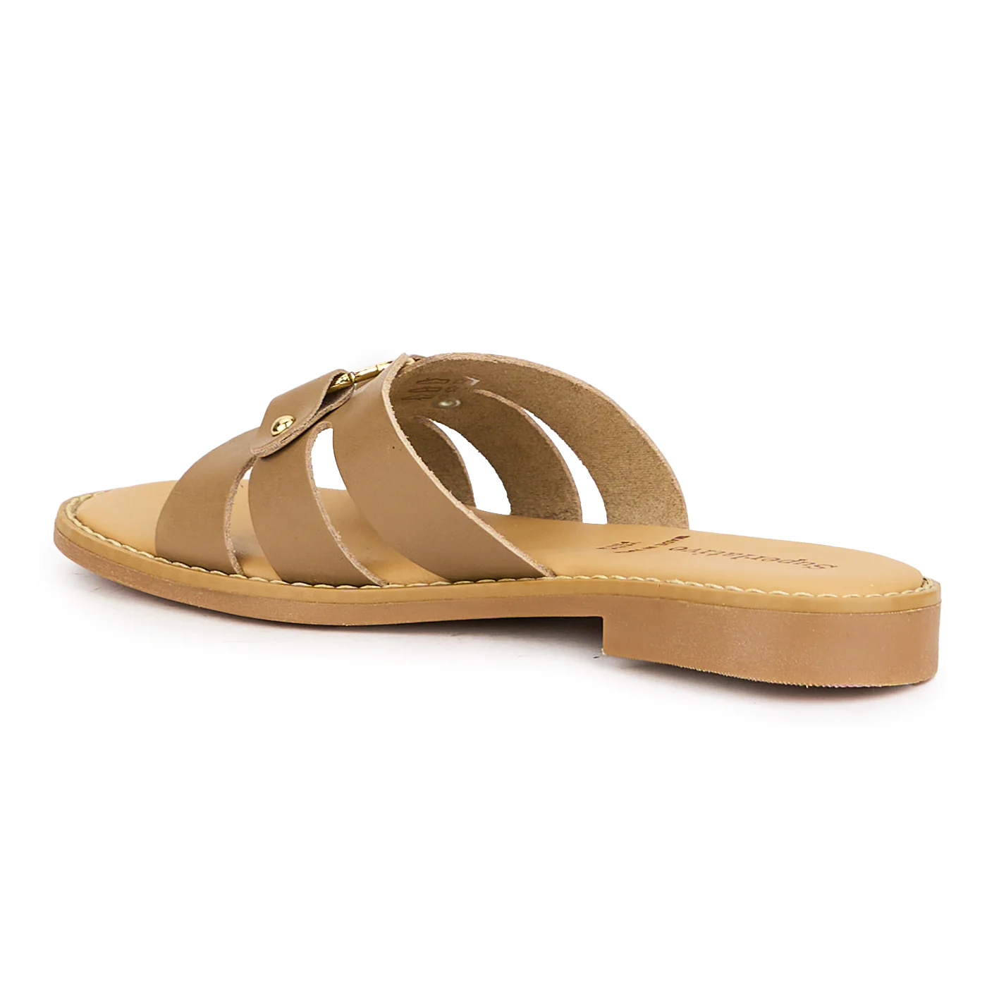 Papuc dama din piele naturala bej-inchis cu talpa joasa 16150 - Image 2