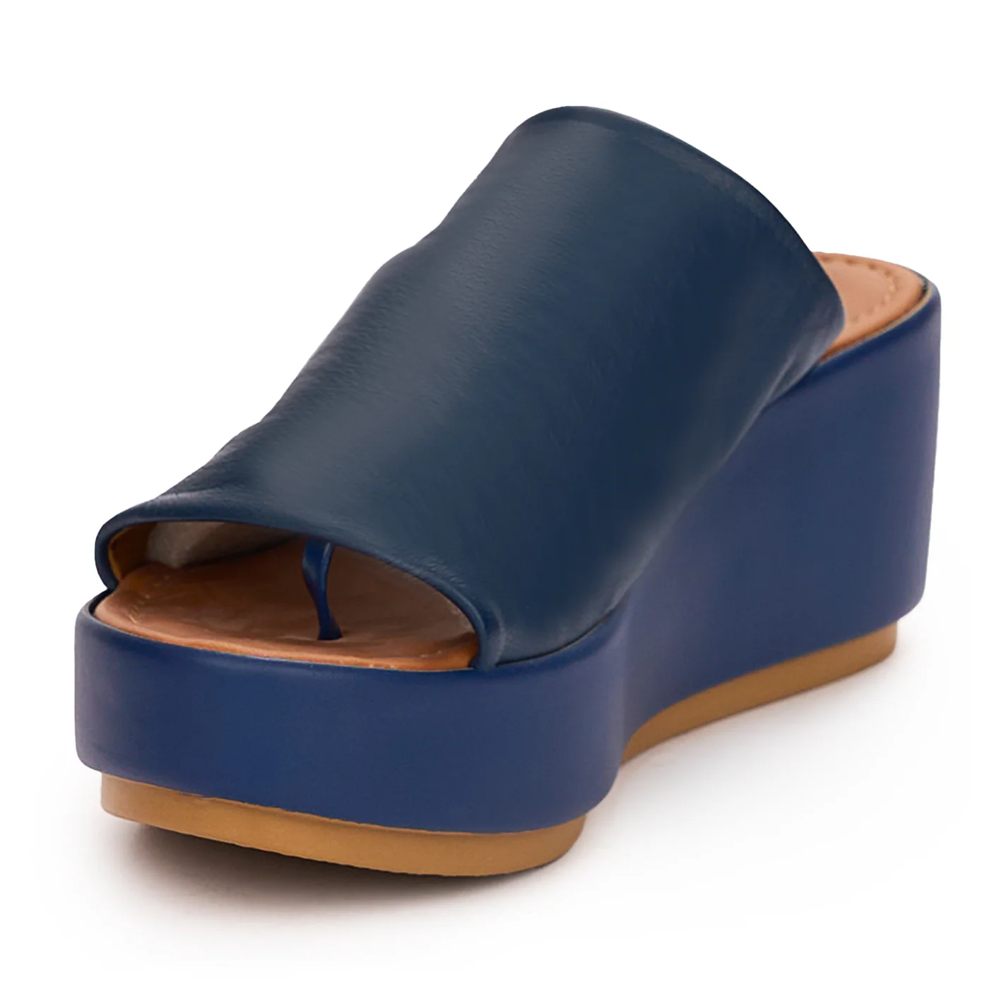 Papuc dama din piele naturala bleumarin cu talpa inalta 13755 - Image 3