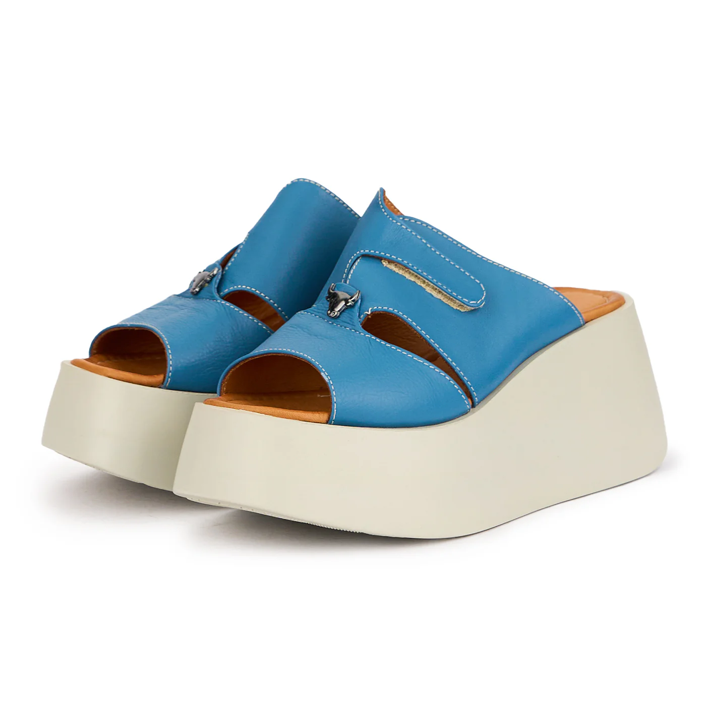 Papuc dama din piele naturala bleumarin cu talpa inalta 7.5 cm 16325 - Image 3