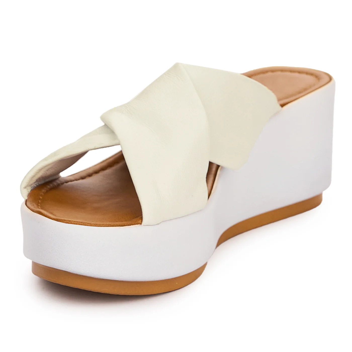 Papuc dama din piele naturala crem cu talpa inalta 13733 - Image 3