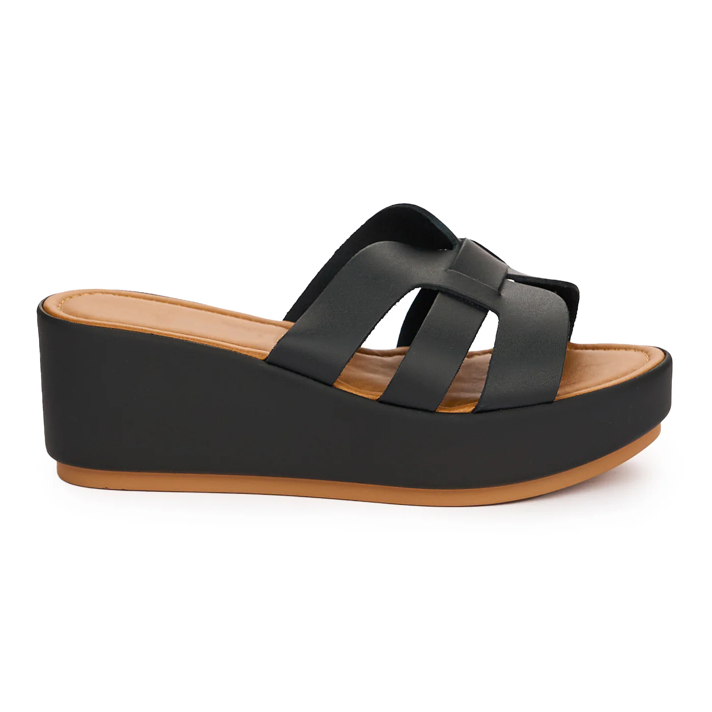 Papuc dama din piele naturala neagra cu talpa inalta 13719