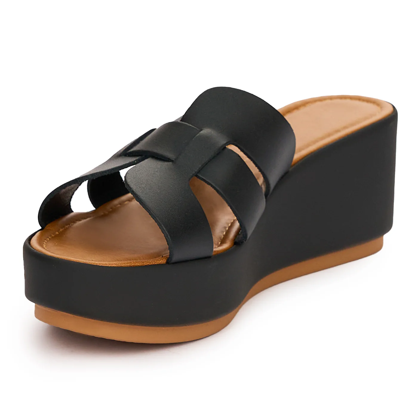 Papuc dama din piele naturala neagra cu talpa inalta 13719 - Image 3