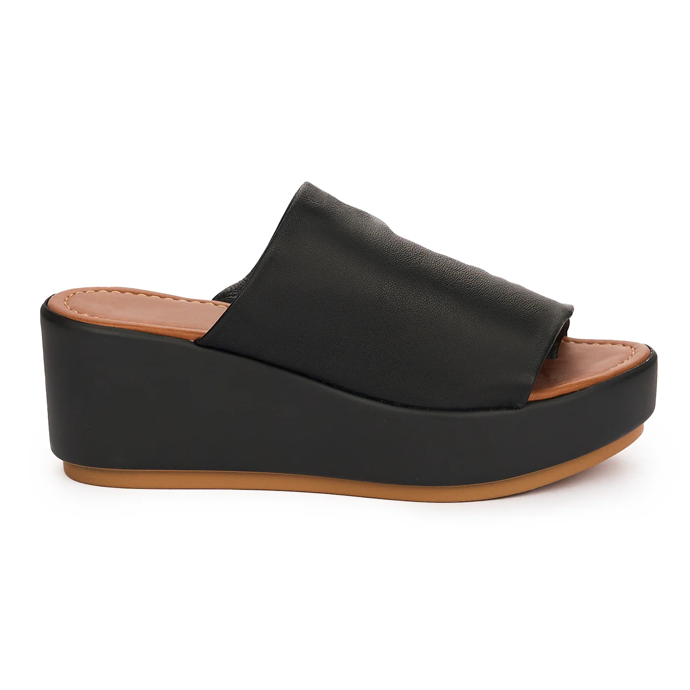 Papuc dama din piele naturala neagra cu talpa inalta 13753