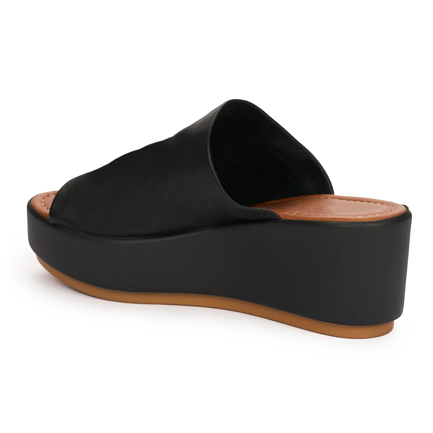 Papuc dama din piele naturala neagra cu talpa inalta 13753 - Image 2