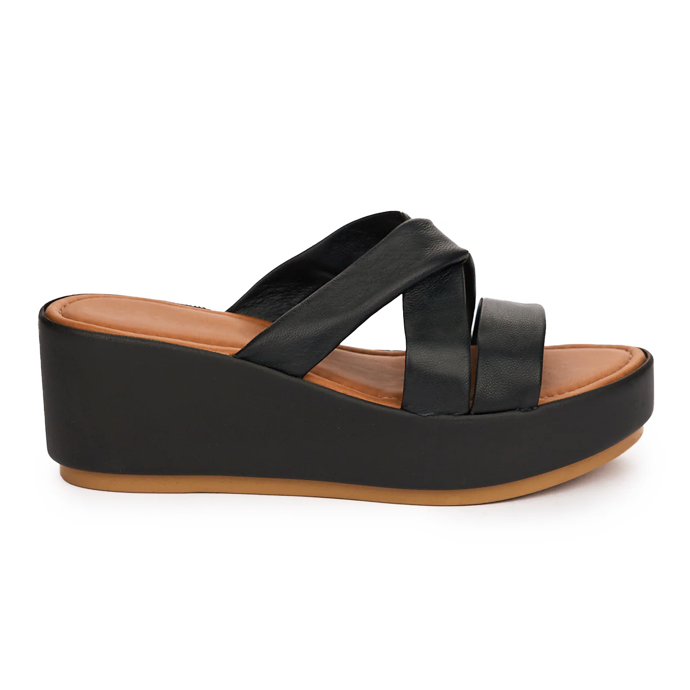 Papuc dama din piele naturala negru cu talpa inalta 13727