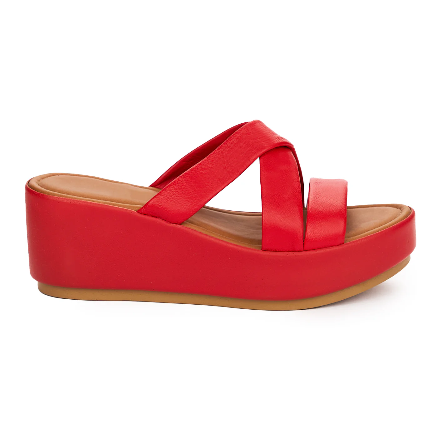 Papuc dama din piele naturala rosie cu talpa inalta 13729