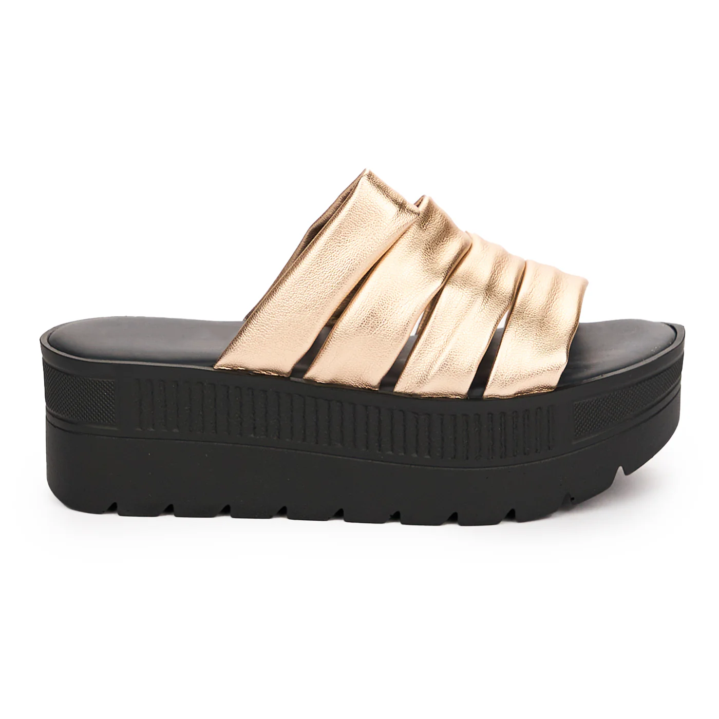Papuc dama din piele naturala roz-auriu cu talpa inalta 13724
