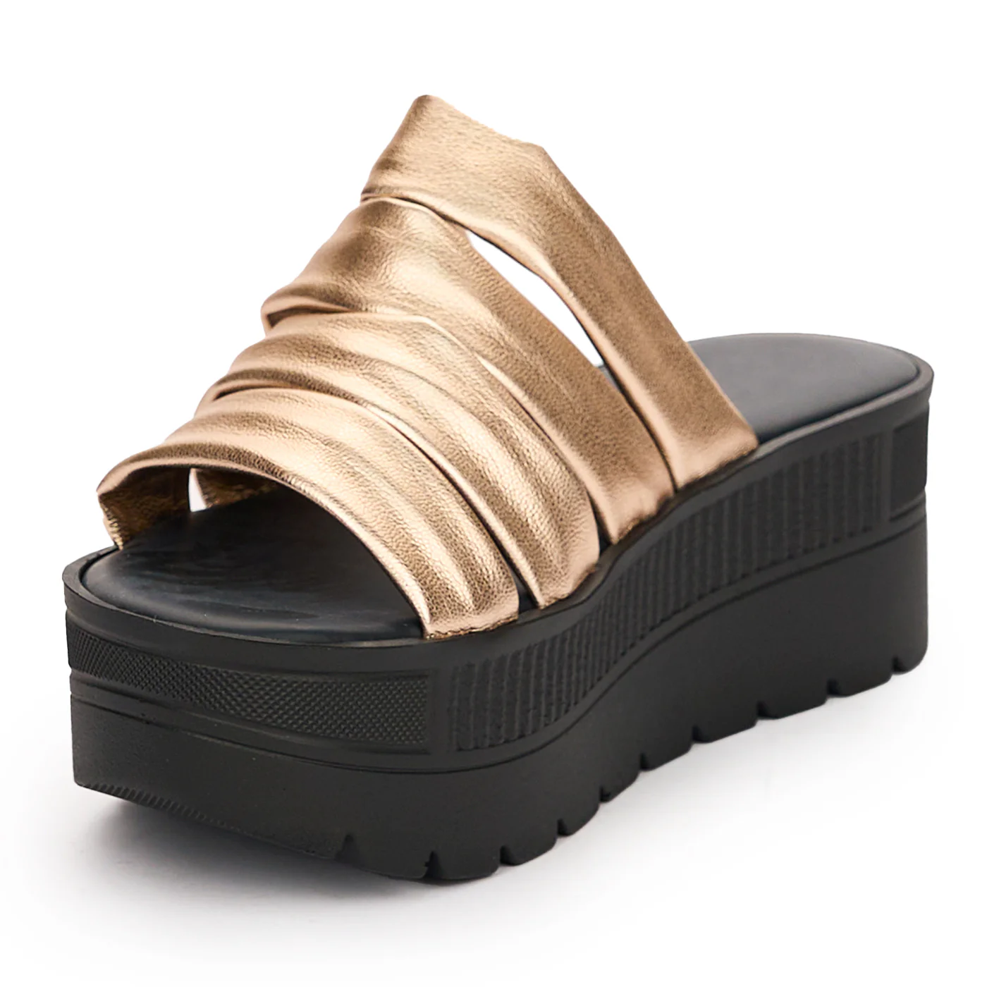 Papuc dama din piele naturala roz-auriu cu talpa inalta 13724 - Image 3