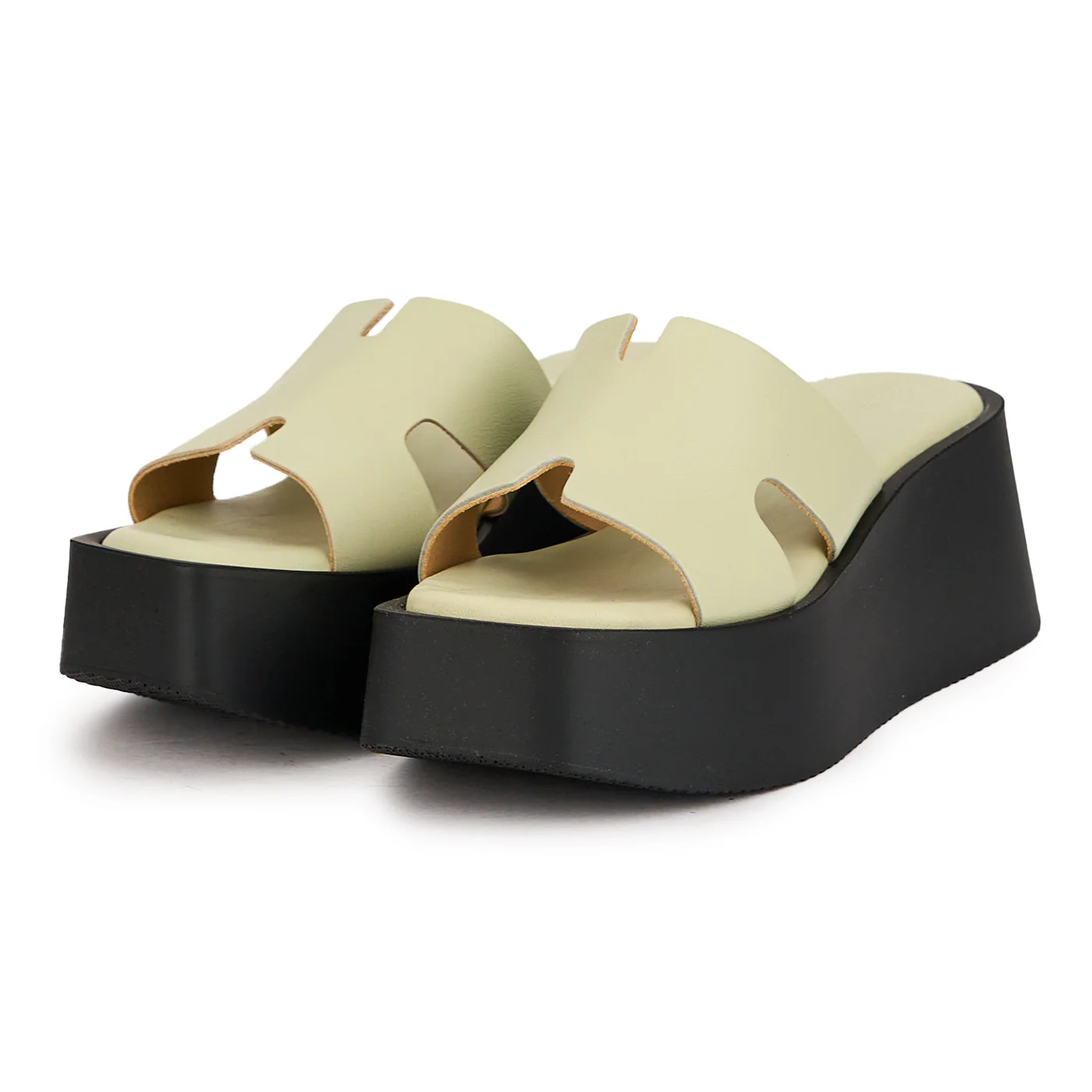 Papuc dama din piele naturala verde-salvie cu platforma 7 cm 16602 - Image 3