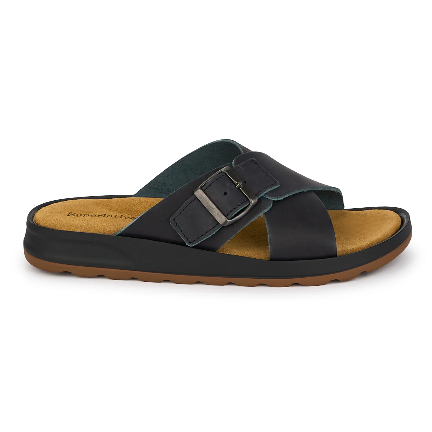 Papuci barbati din piele naturala neagra 7901