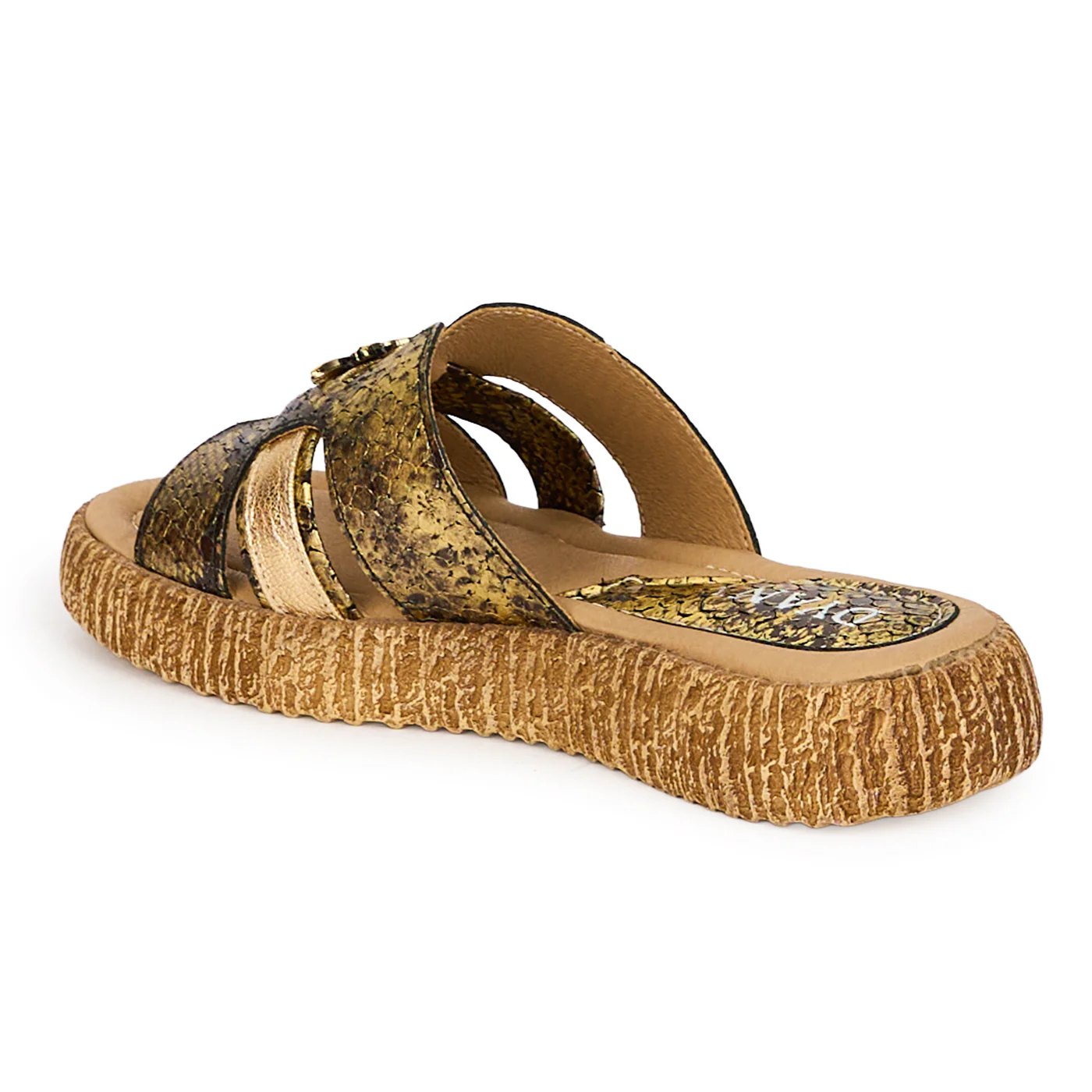 Papuci dama din piele naturala aurie cu accesoriu 18362 - Image 2