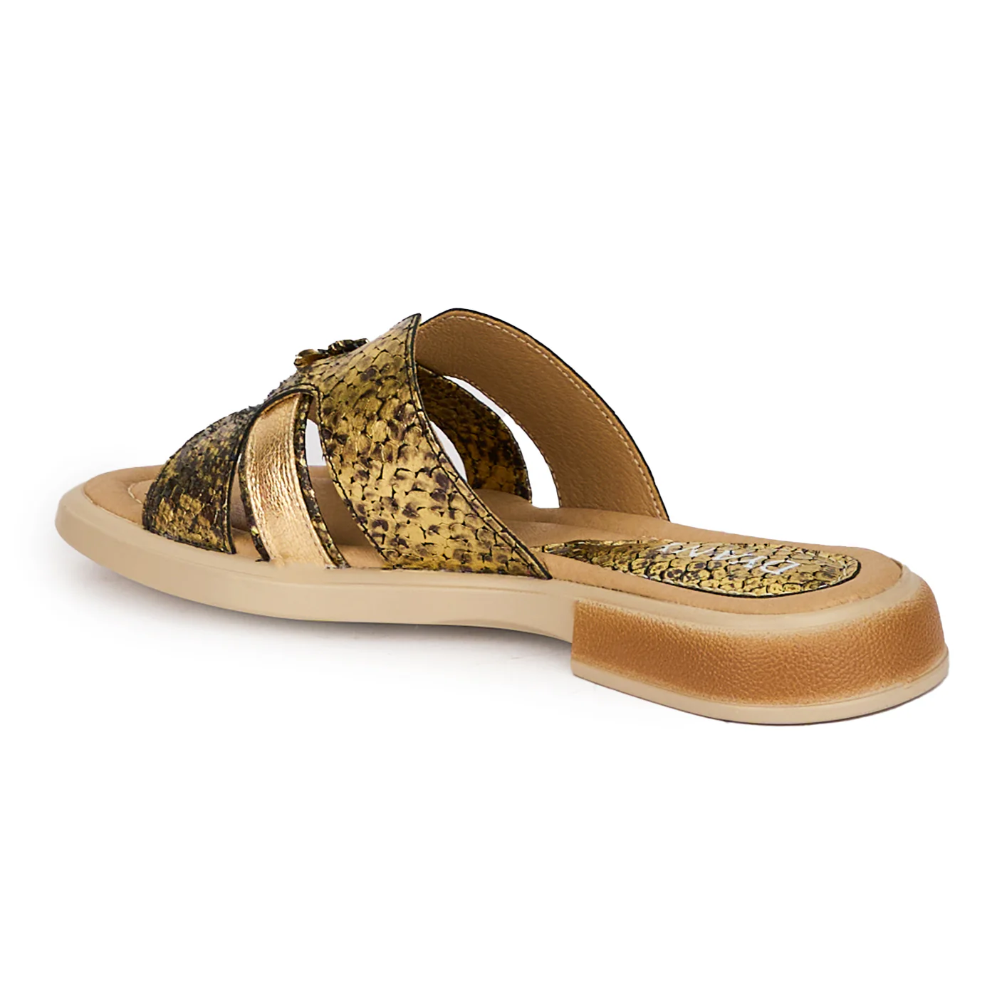 Papuci dama din piele naturala aurie cu accesoriu 18367 - Image 2