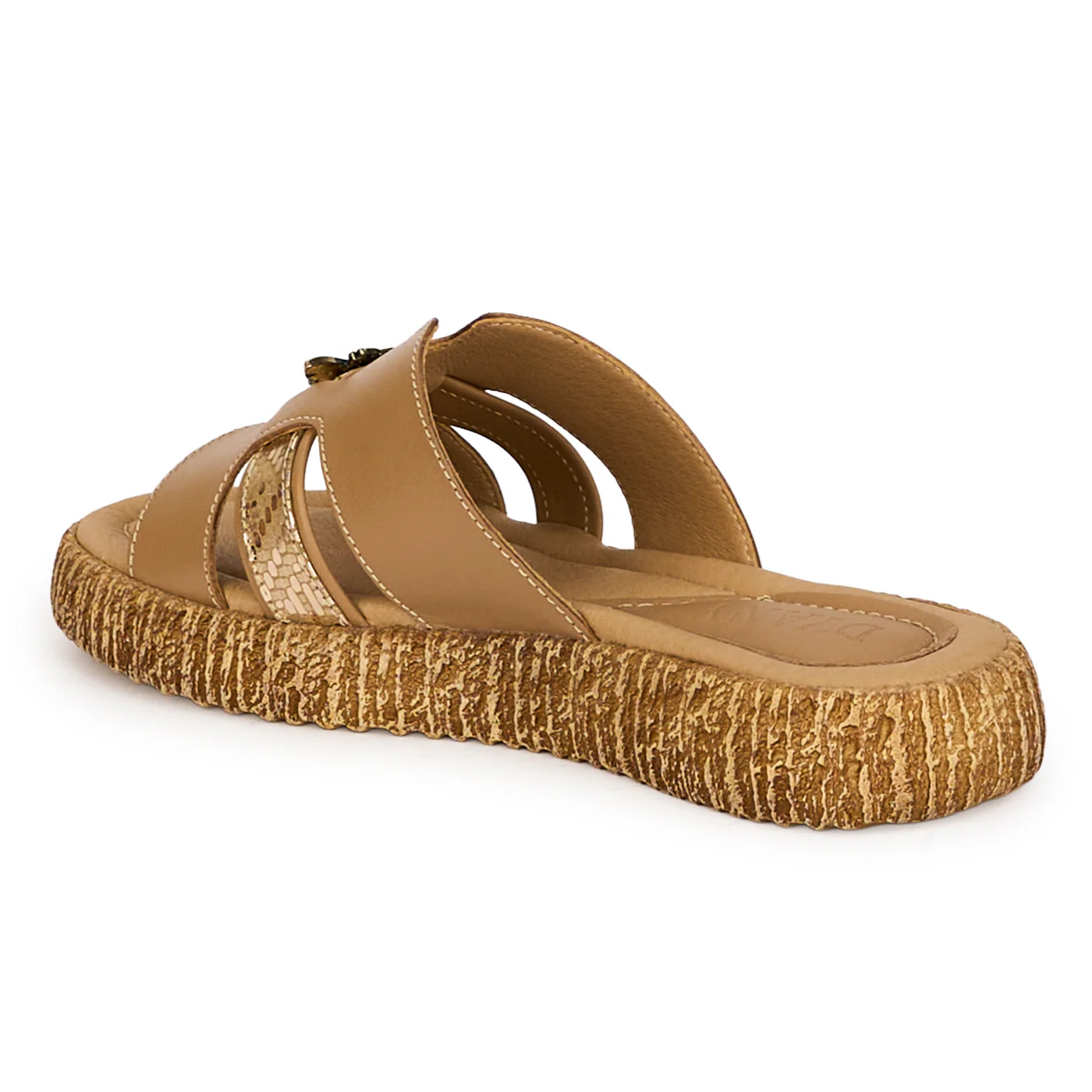 Papuci dama din piele naturala bej cu accesoriu 18338 - Image 2