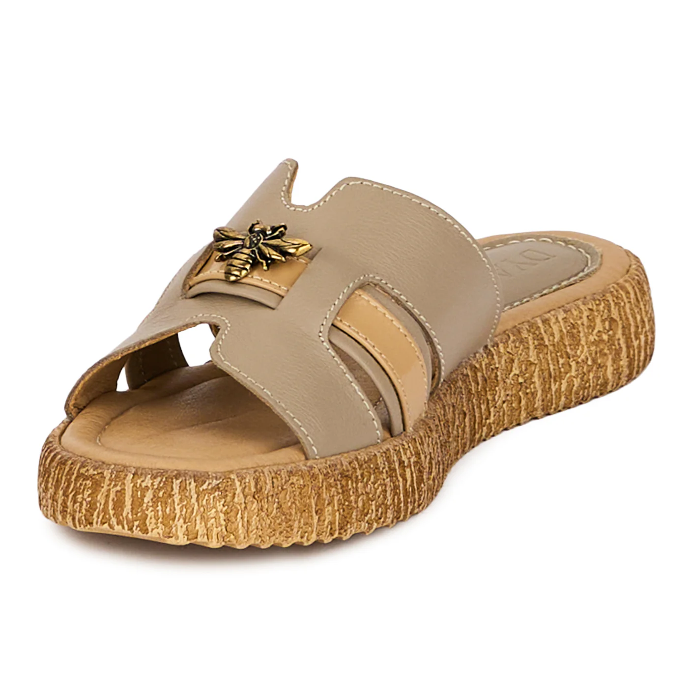 Papuci dama din piele naturala gri cu accesoriu metalic 18536 - Image 3