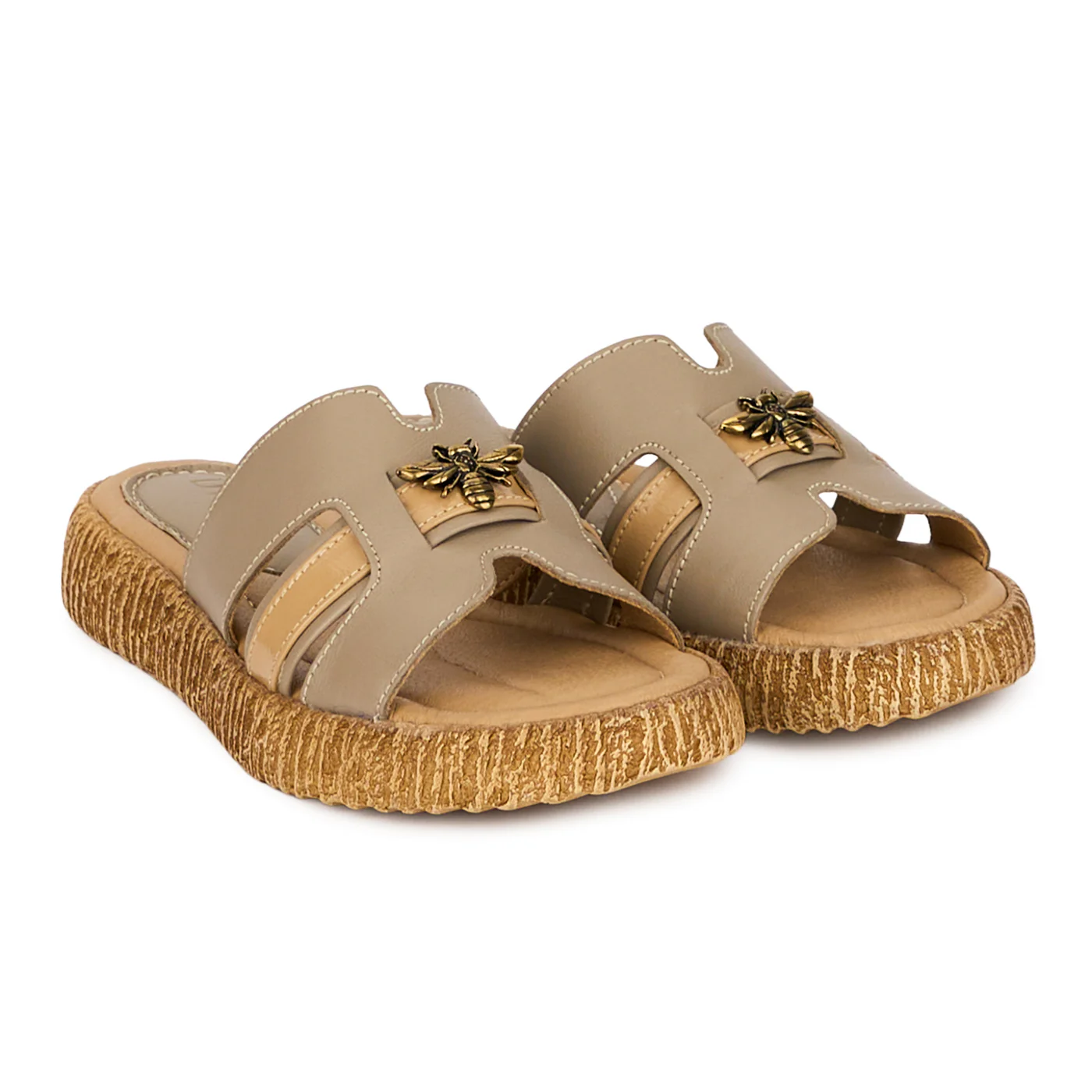 Papuci dama din piele naturala gri cu accesoriu metalic 18536 - Image 4