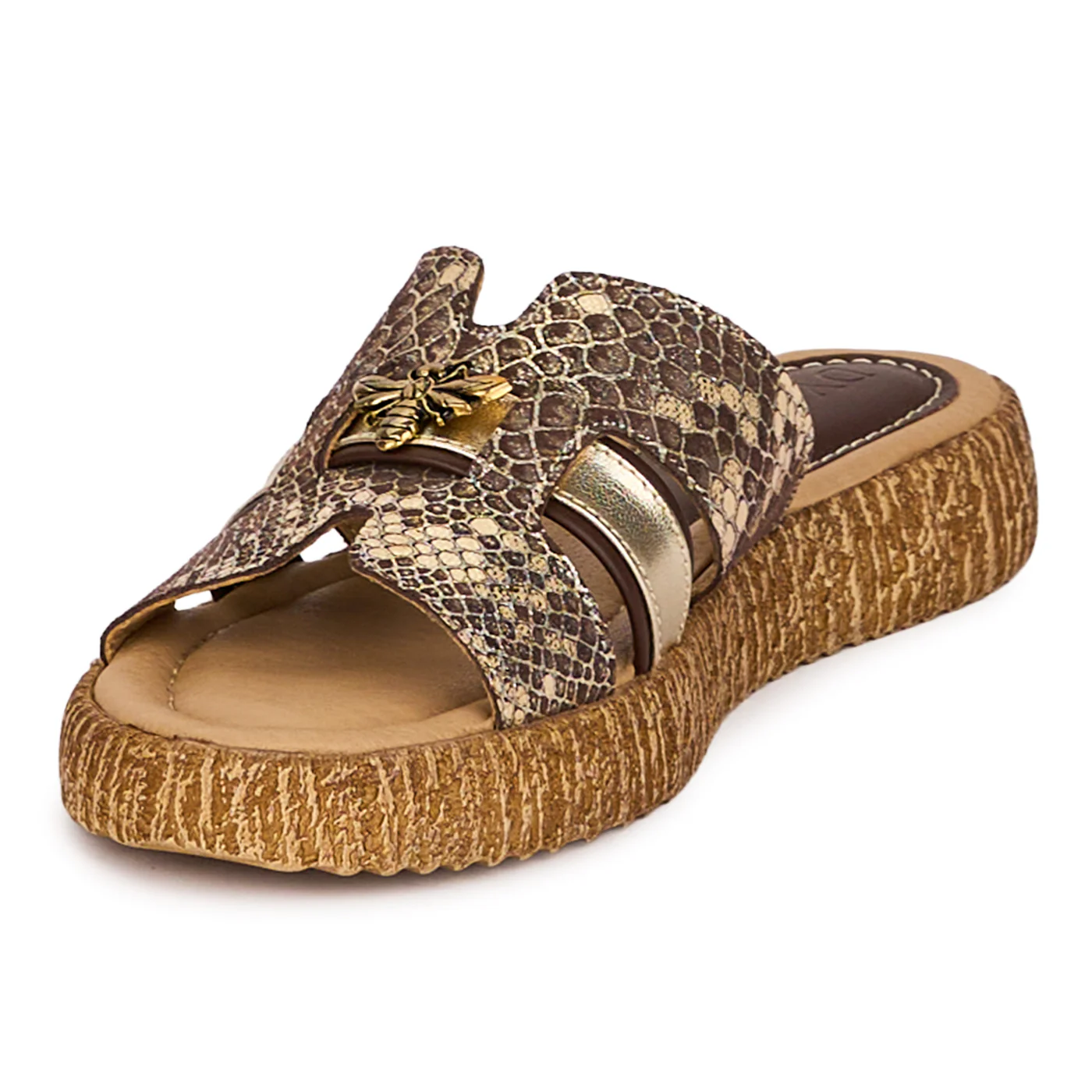 Papuci dama din piele naturala maro cu accesoriu metalic 18590 - Image 3