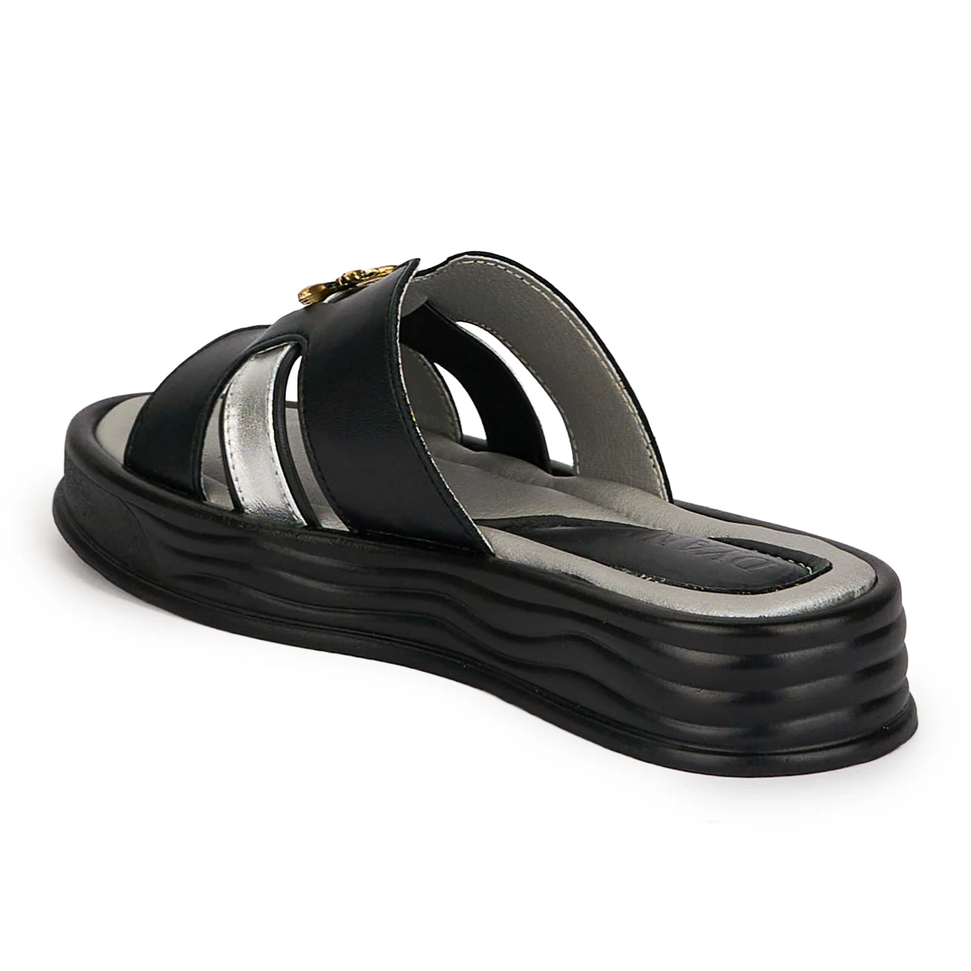 Papuci dama din piele naturala neagra cu accesoriu 18666 - Image 2