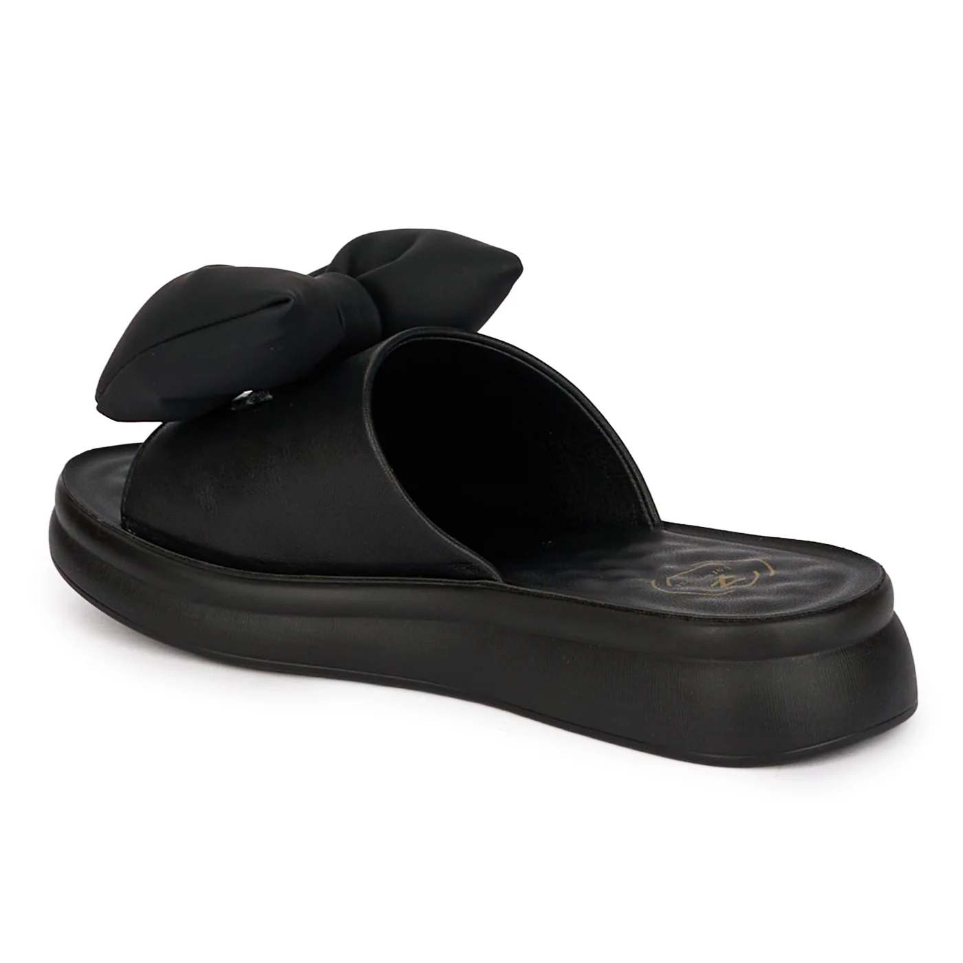 Papuci dama din piele naturala neagra cu funda 18544 - Image 2