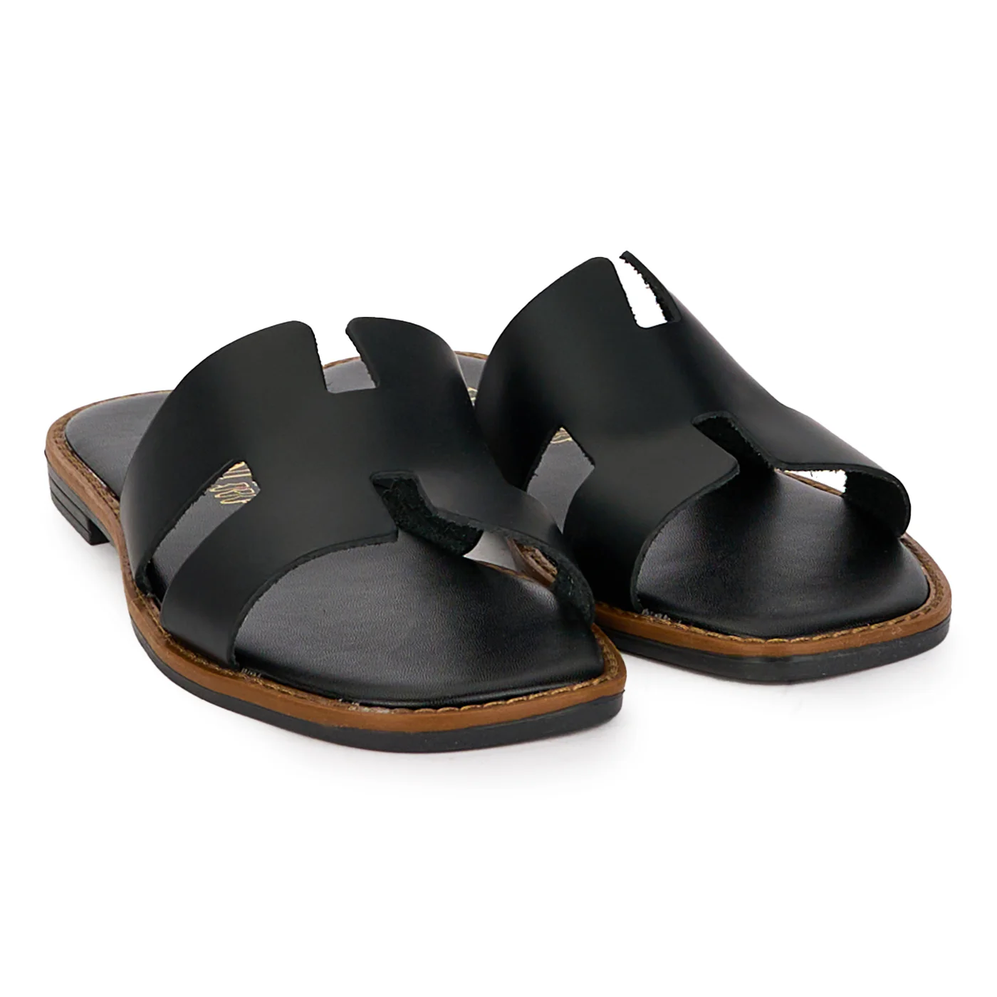 Papuci dama din piele naturala neagra cu talpa joasa 18311