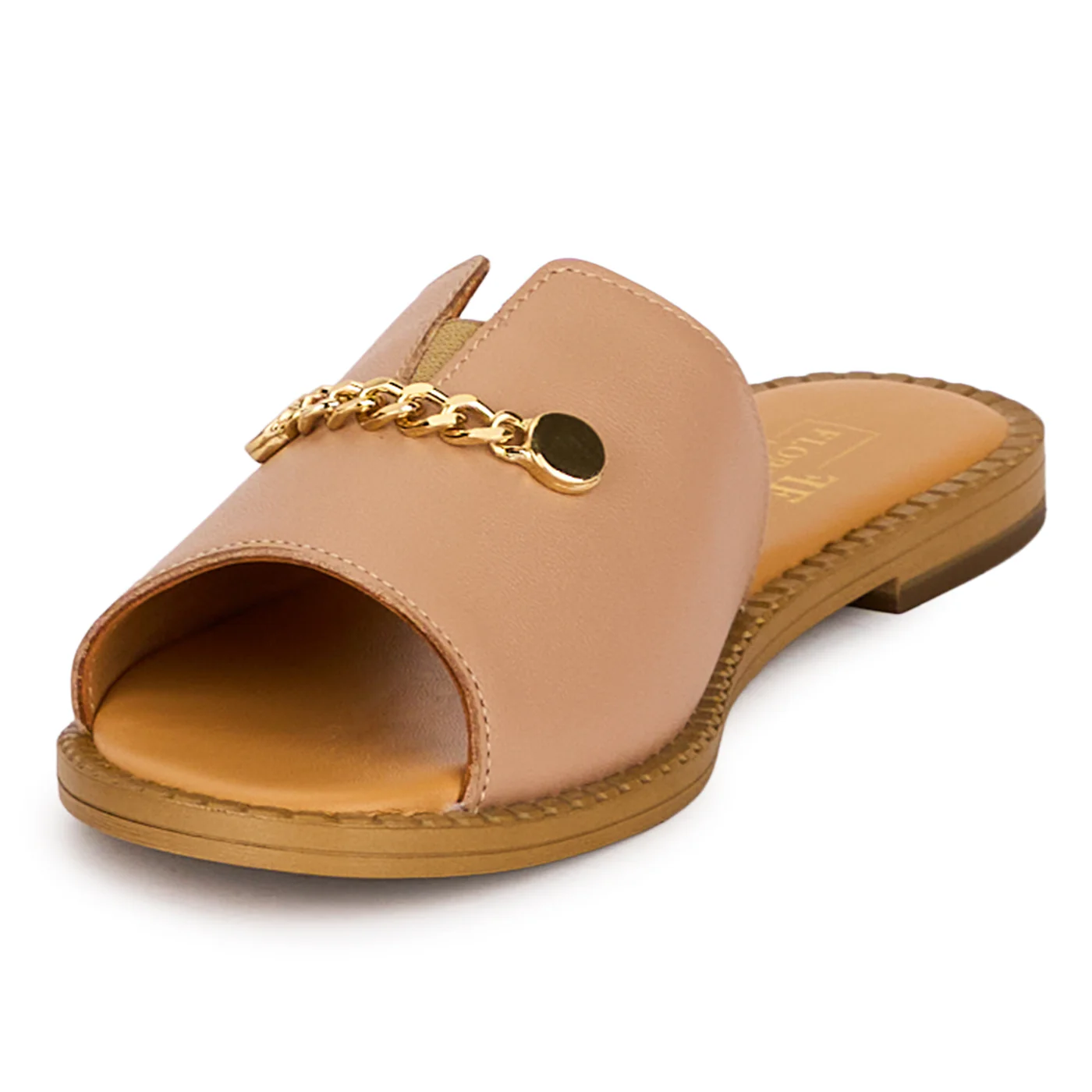 Papuci dama din piele naturala roz pudra cu accesoriu metalic 18543 - Image 3