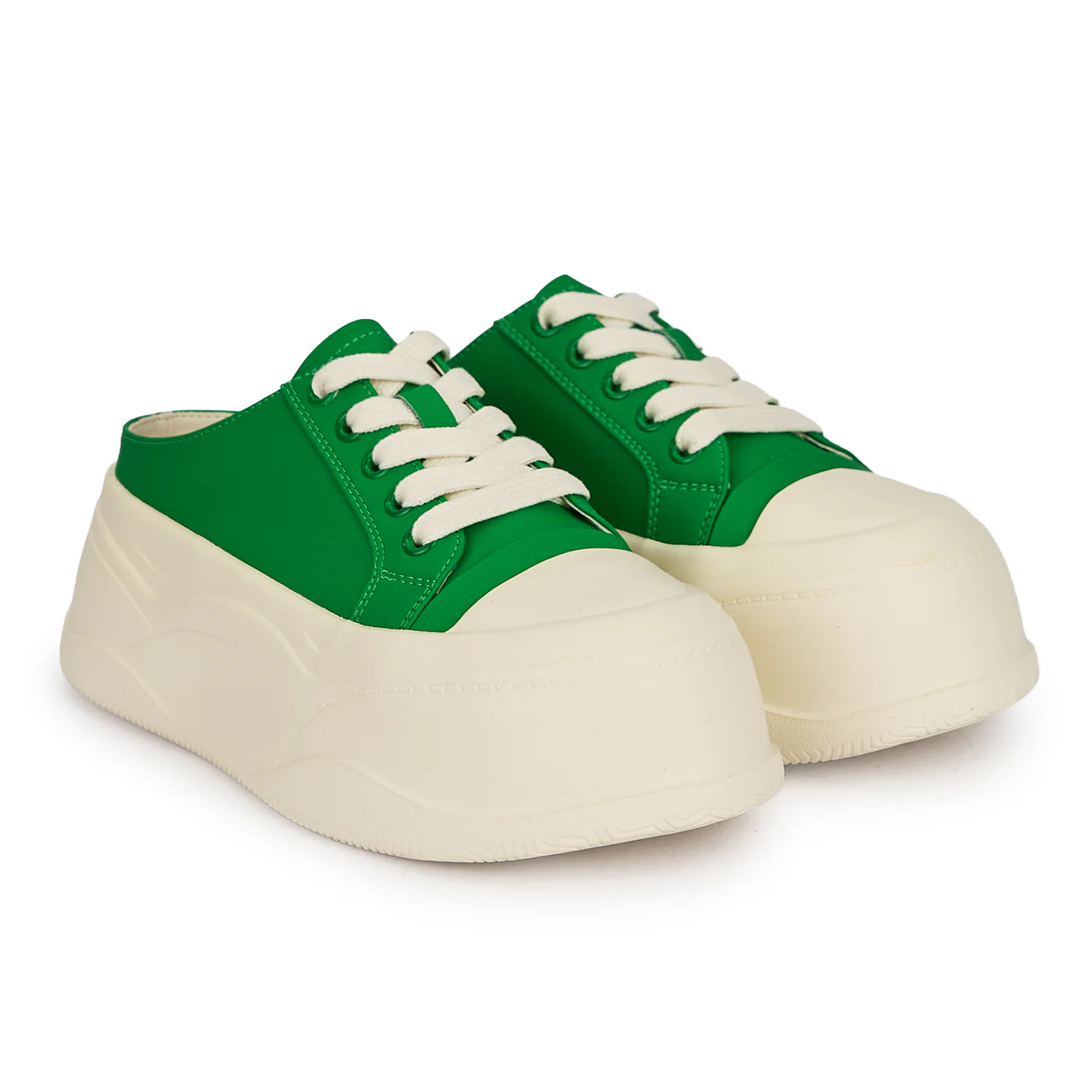 Saboți sport dama din piele naturala verde cu talpa inalta 6 cm 19564 - Image 4