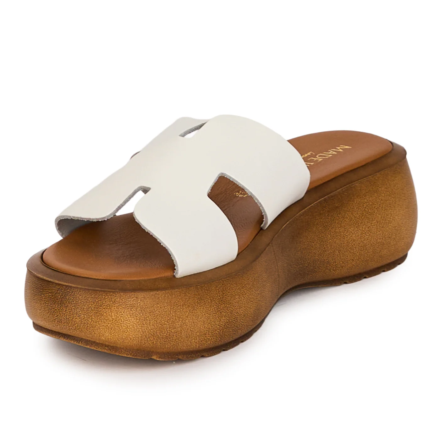 Saboti dama din piele naturala alba cu talpa 5 cm 18469 - Image 3
