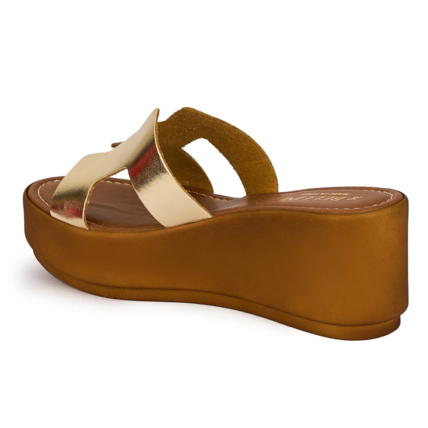 Saboti dama din piele naturala aurie cu platforma 6.5 cm 18413 - Image 2