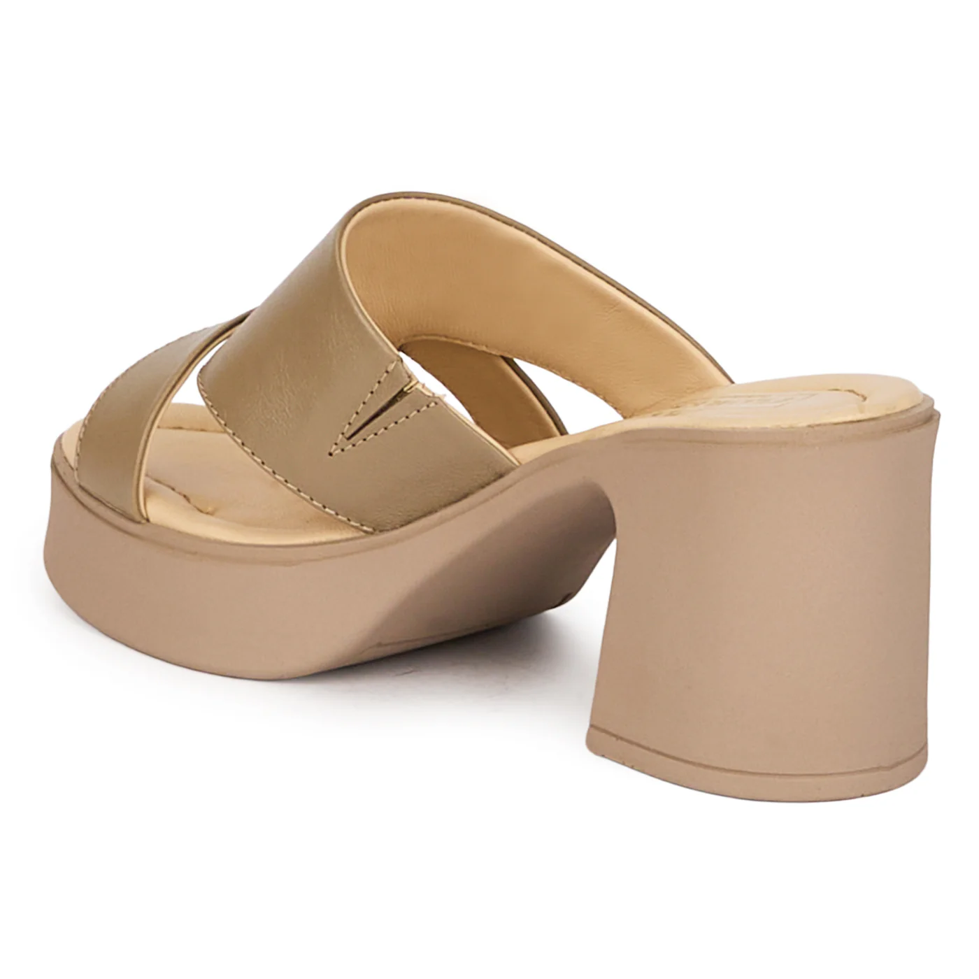 Saboti dama din piele naturala bej taupe cu toc gros 7 cm 18376 - Image 2