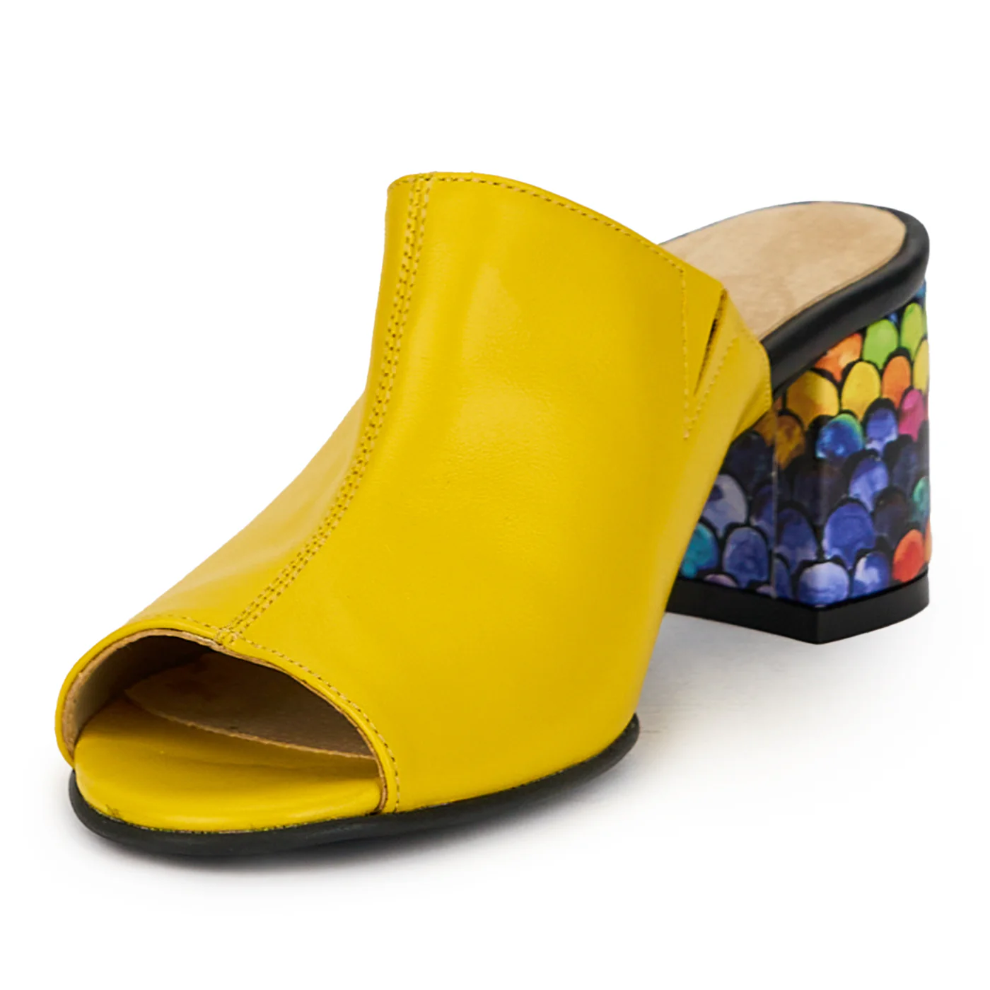 Saboti dama din piele naturala galbena cu toc 6 cm 15823 - Image 3