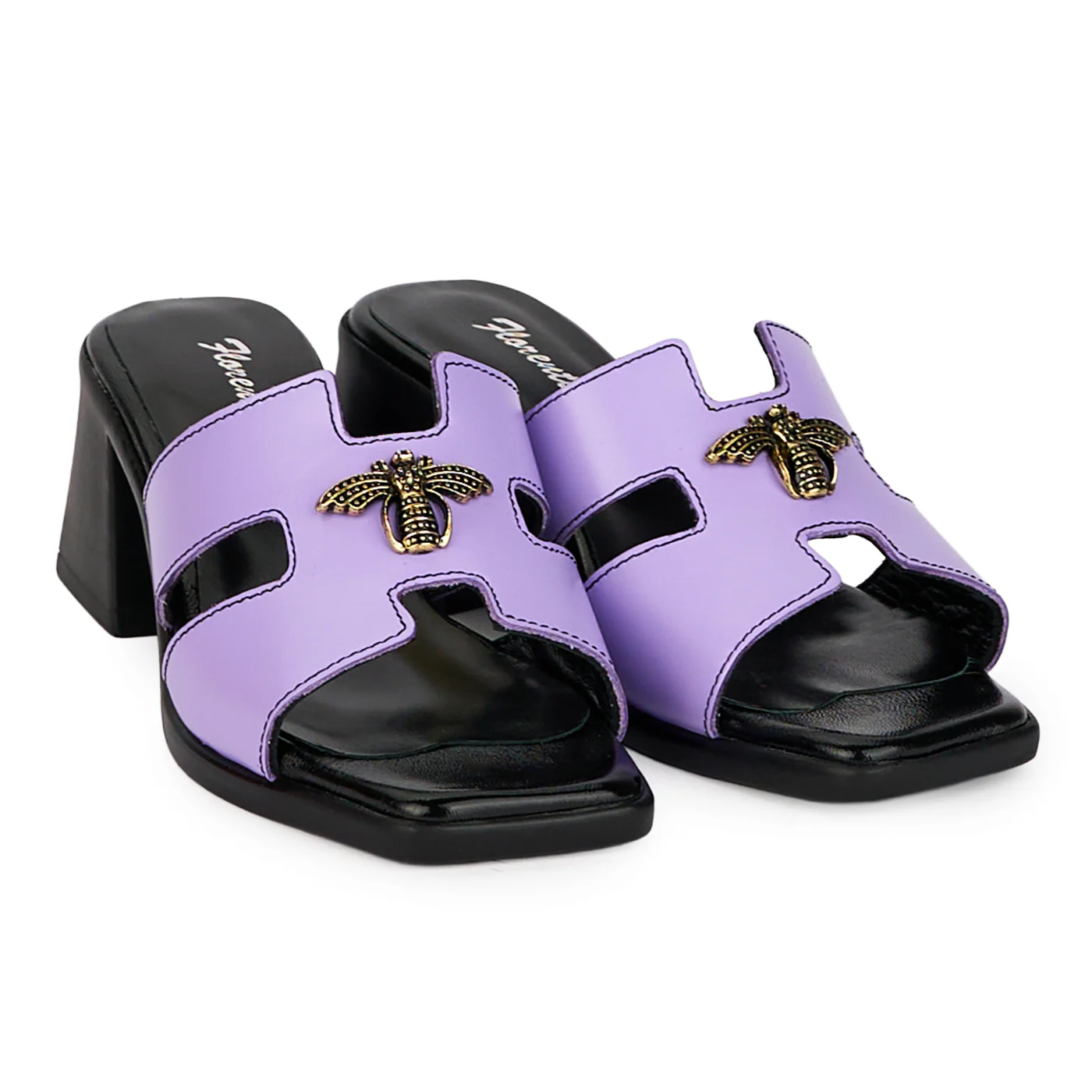 Saboti dama din piele naturala lila cu toc gros 6 cm 18381 - Image 4